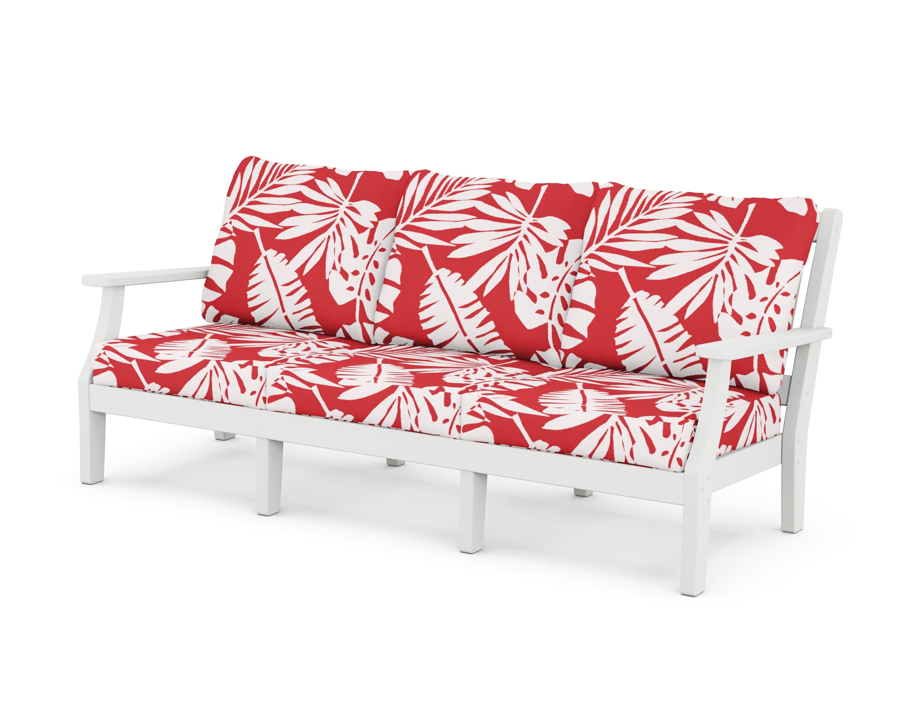 Chinoiserie Deep Seating Sofa in White / Leaf Crimson