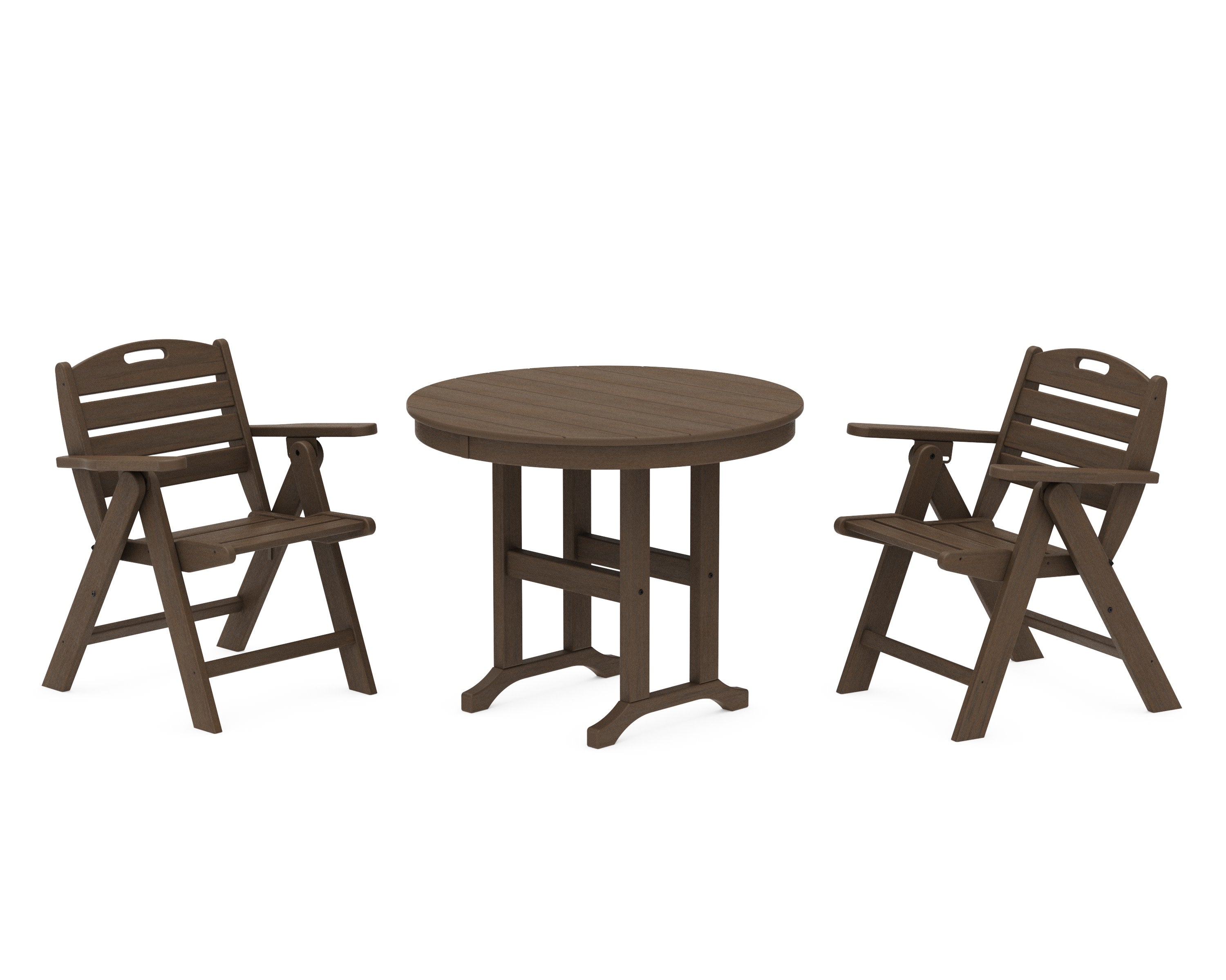 Nautical Folding Lowback Chair 3-Piece Round Dining Set in Kona