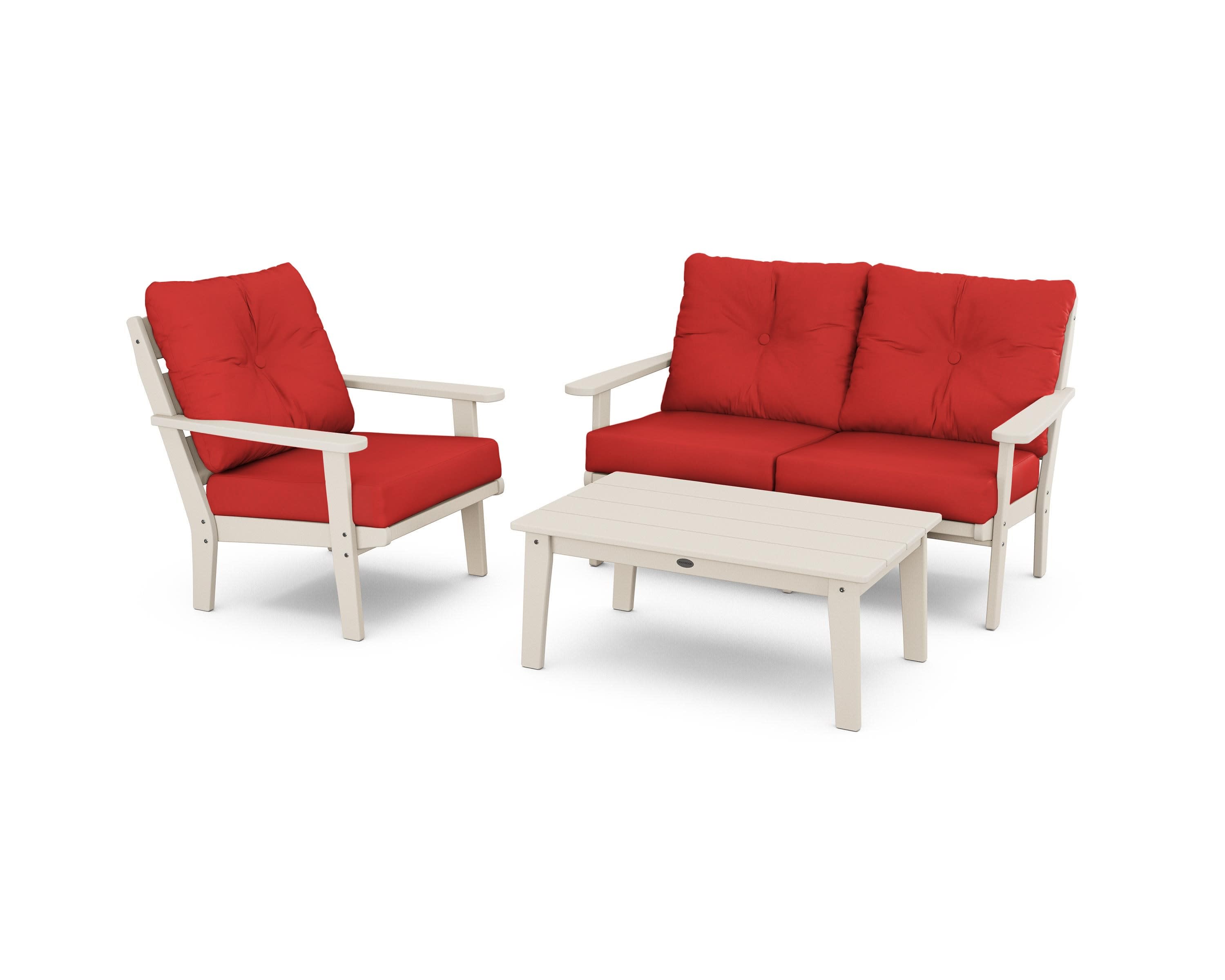 Lakeside 3-Piece Deep Seating Set in Sand / Crimson Linen