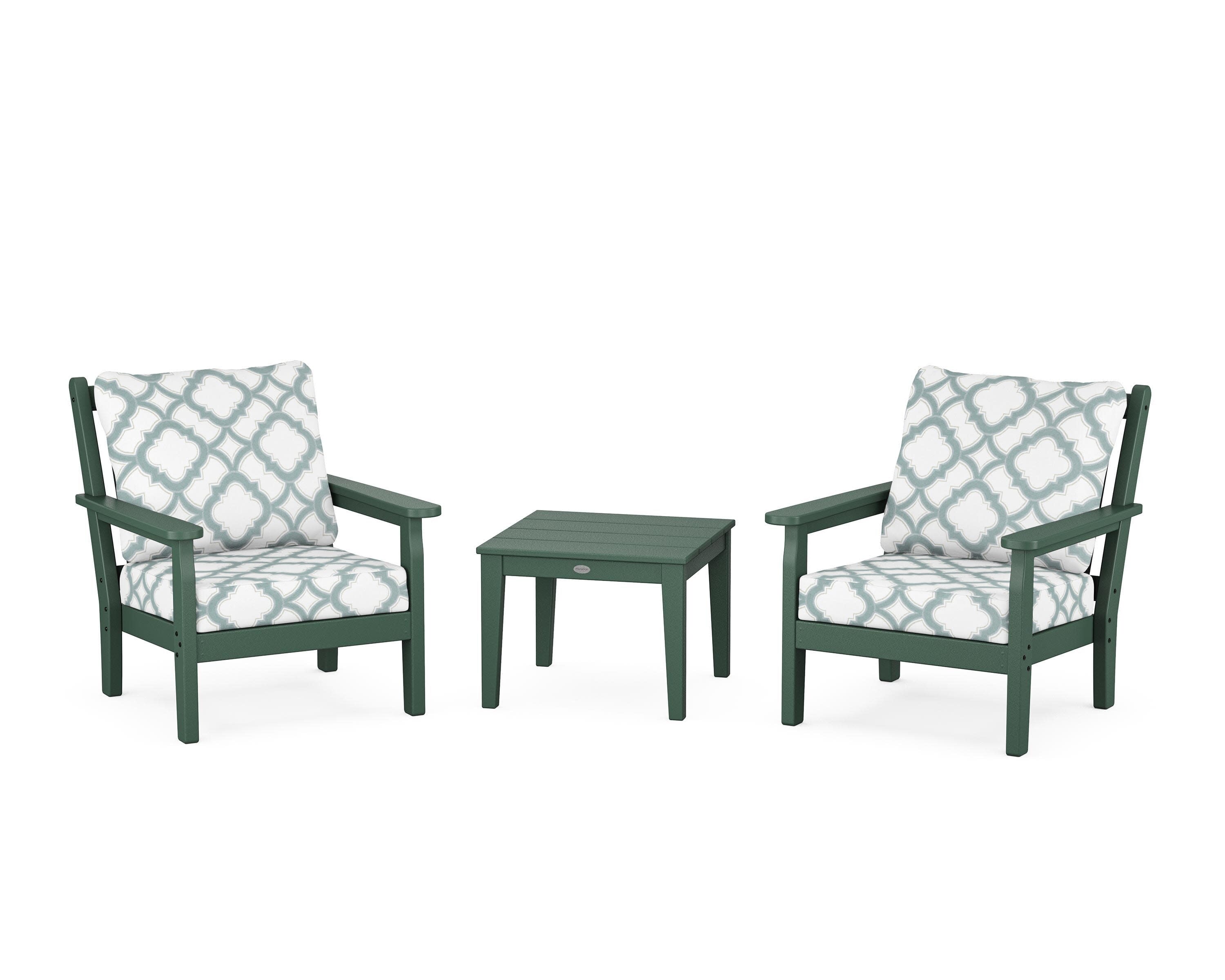Chippendale 3-Piece Deep Seating Set in Green / Trellis Glacier Spa