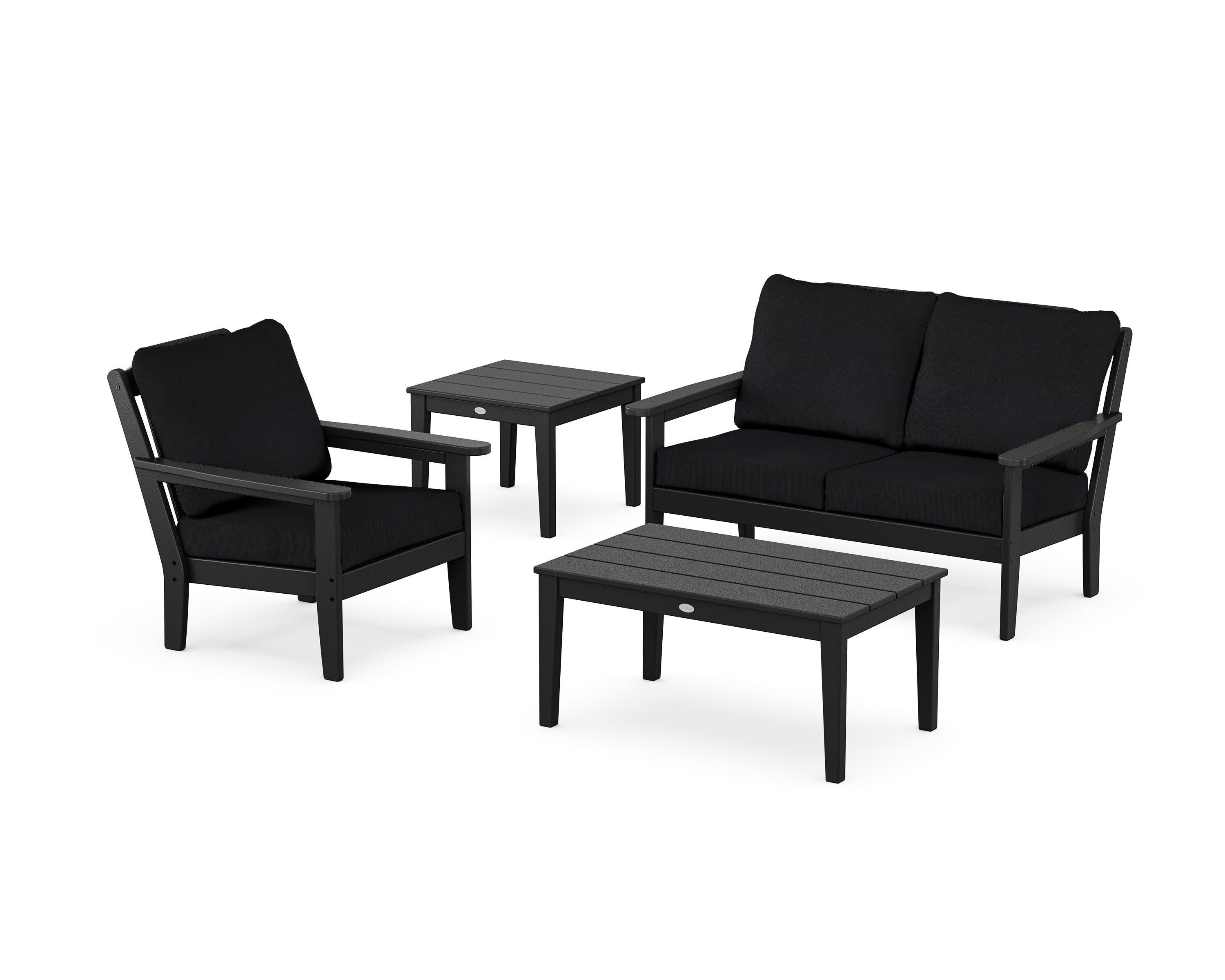 Wovendale 4-Piece Deep Seating Set in Black / Midnight Linen