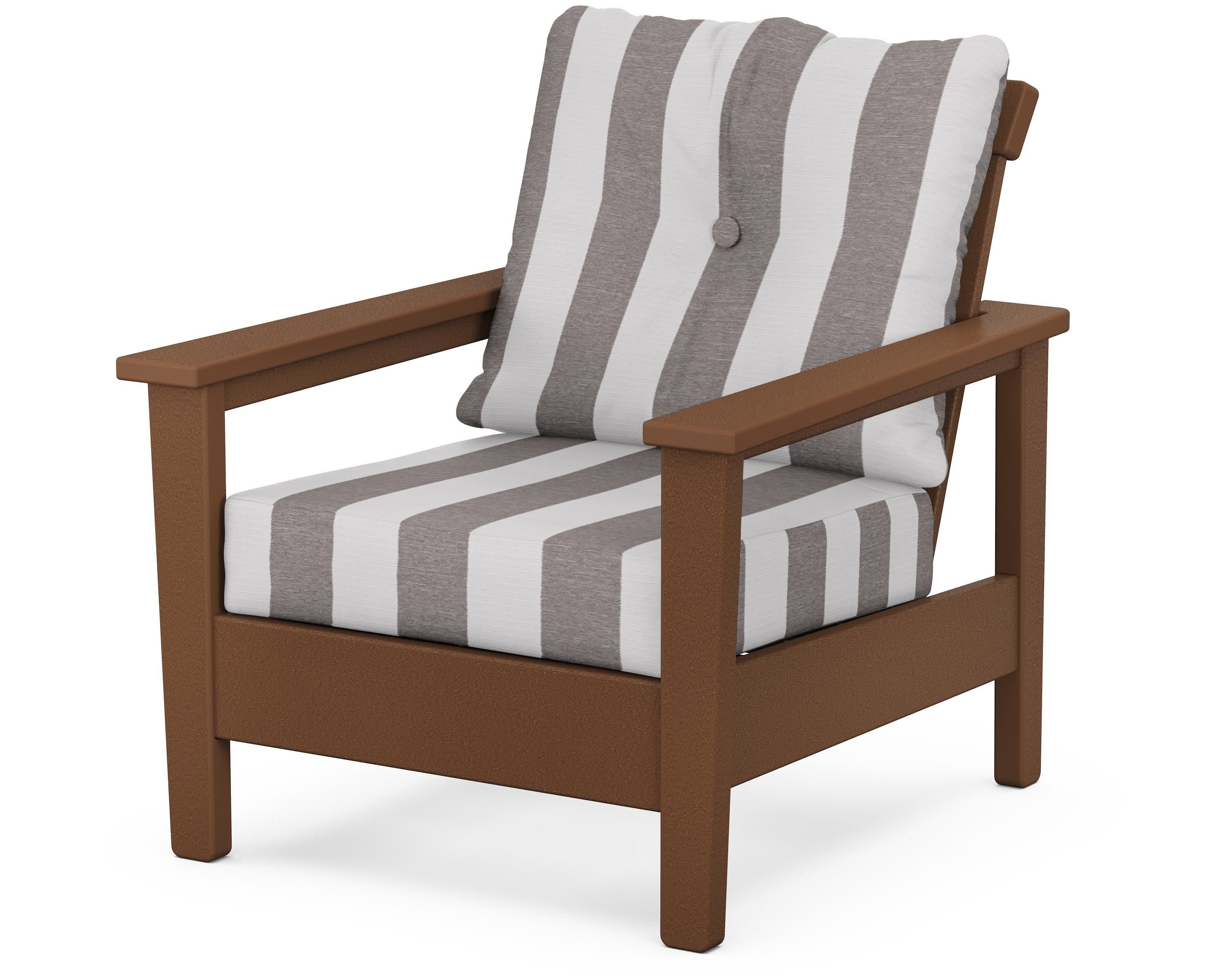 Prescott Deep Seating Chair in Teak / Cabana Stripe Grey Mist