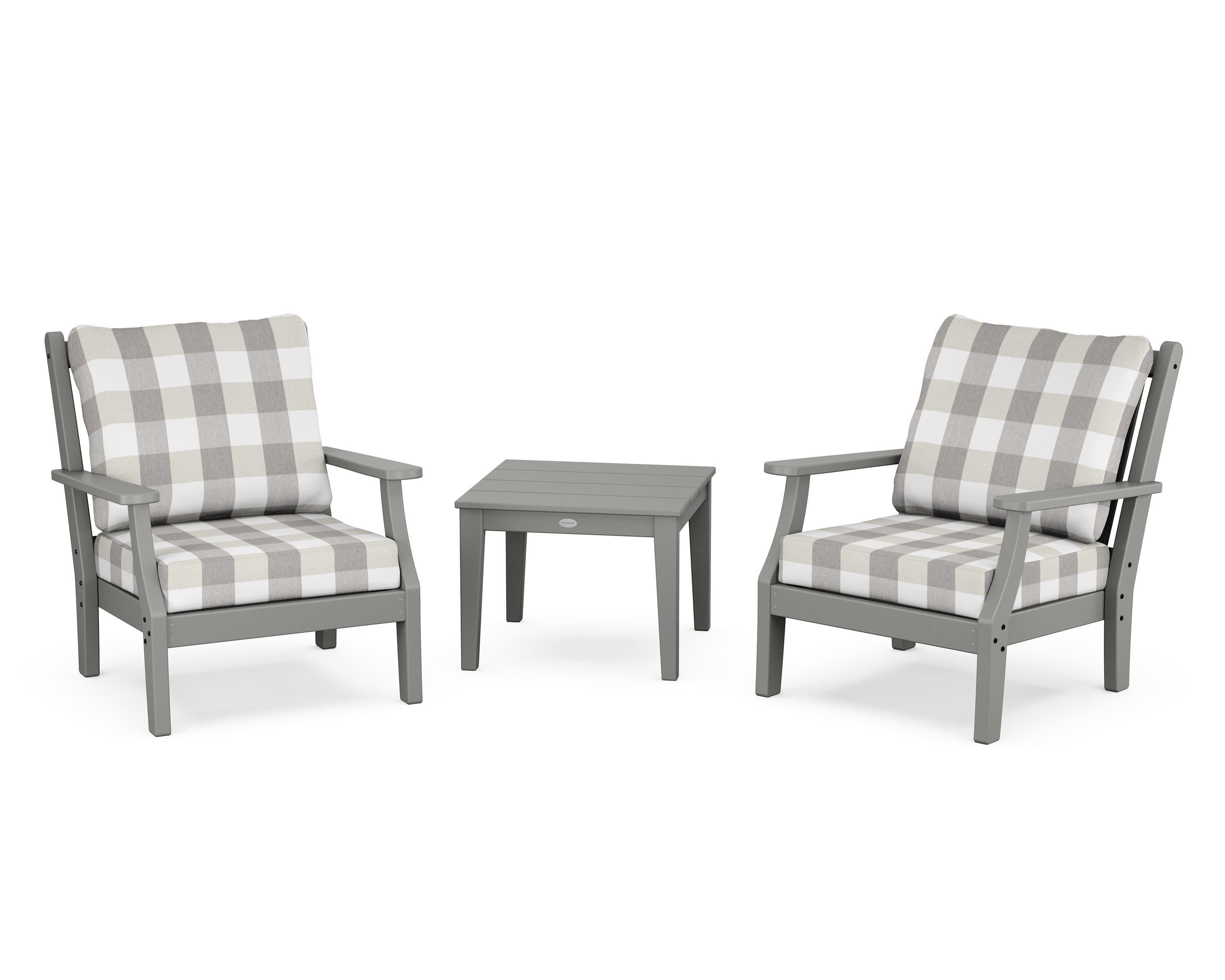 Wovendale 3-Piece Deep Seating Set in Slate Grey / Buffalo Plaid Grey Mist