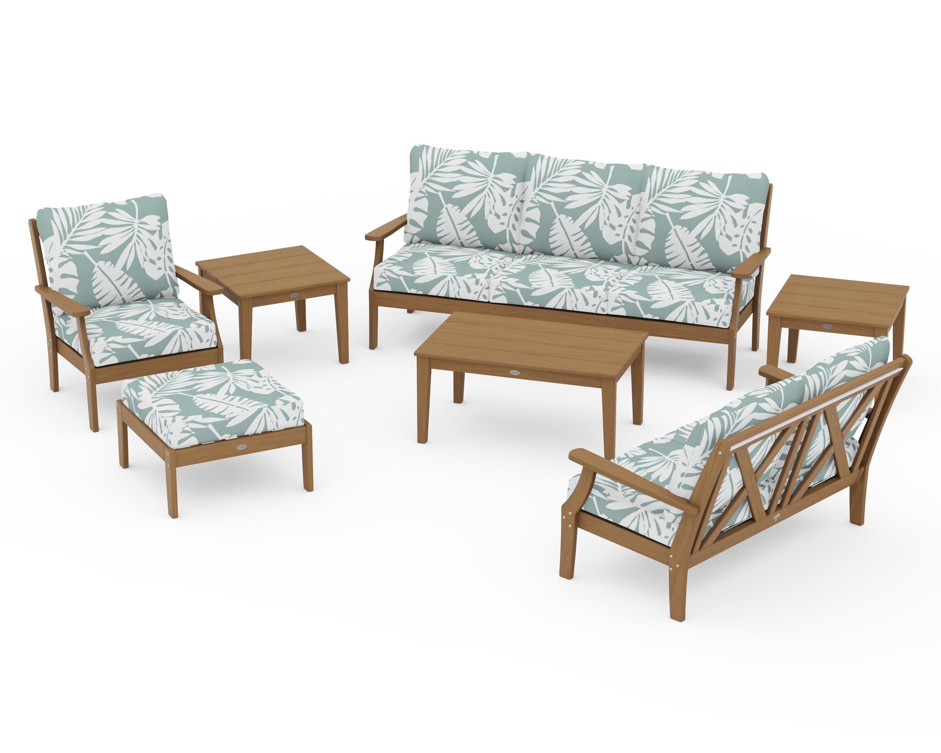 Braxton 7-Piece Deep Seating Set in Natural / Leaf Glacier Spa