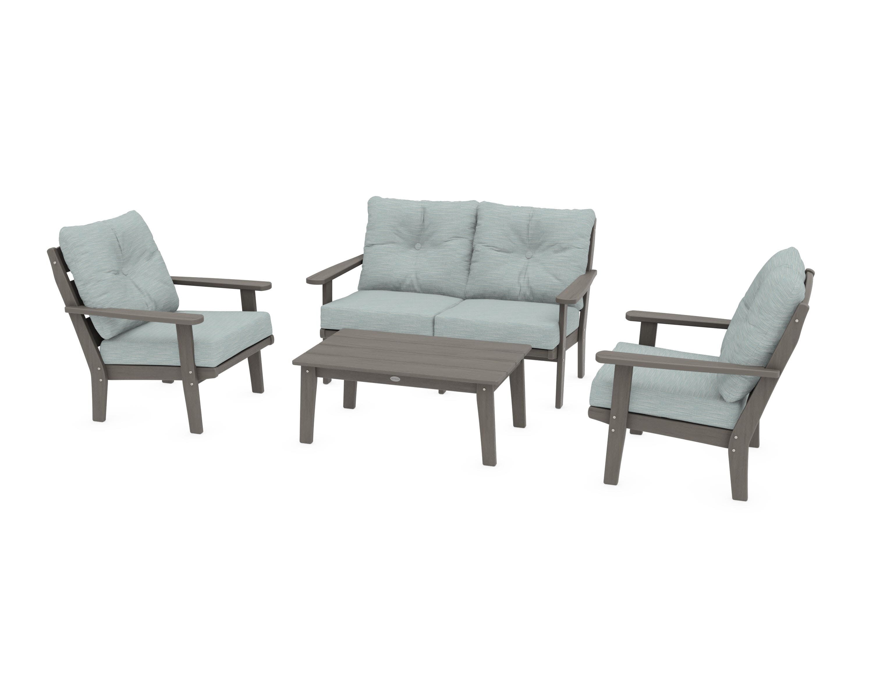 Lakeside 4-Piece Deep Seating Set in Driftwood / Soothe Mist