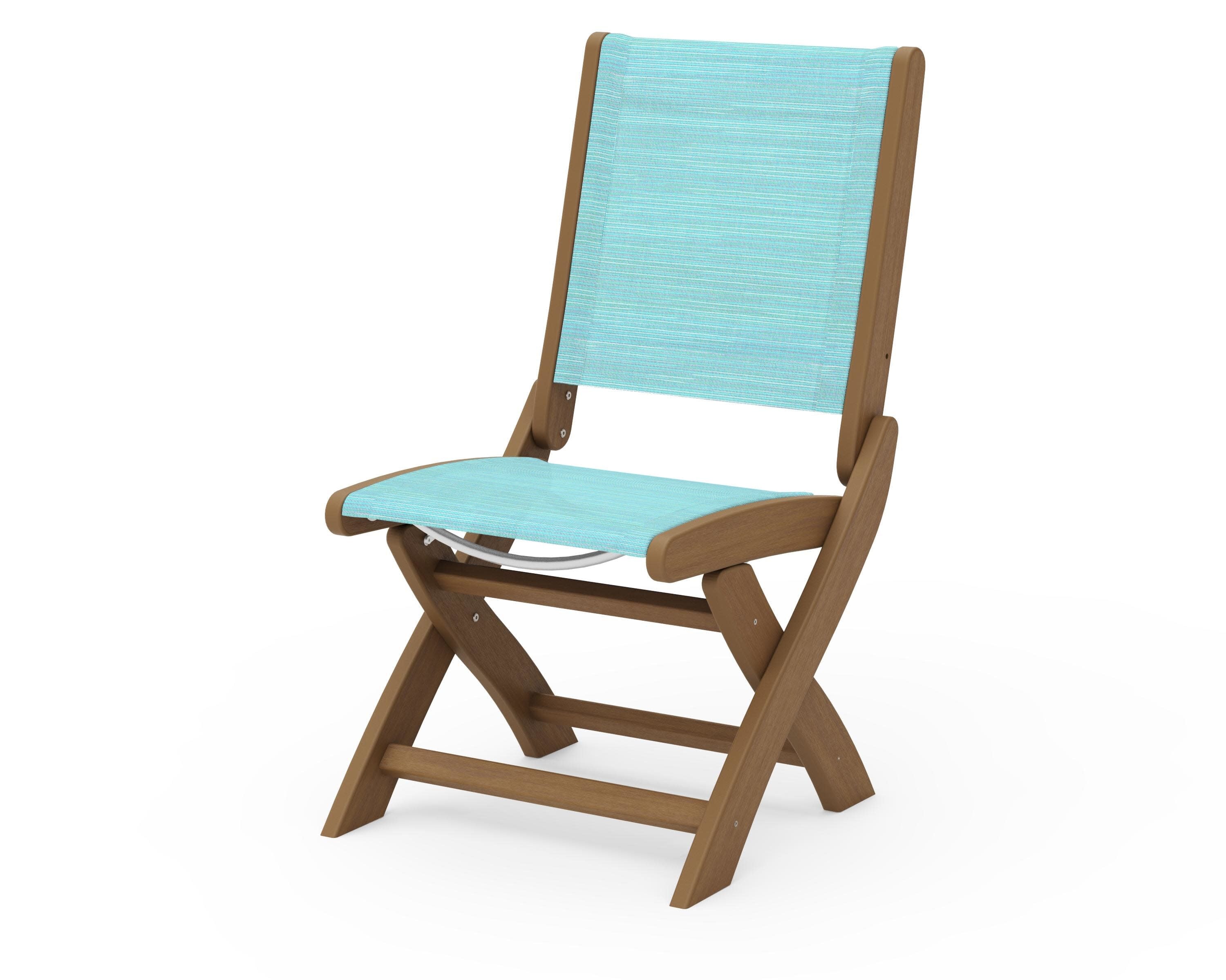 Coastal Folding Side Chair in Natural / Dupioni Aquamarine Sling