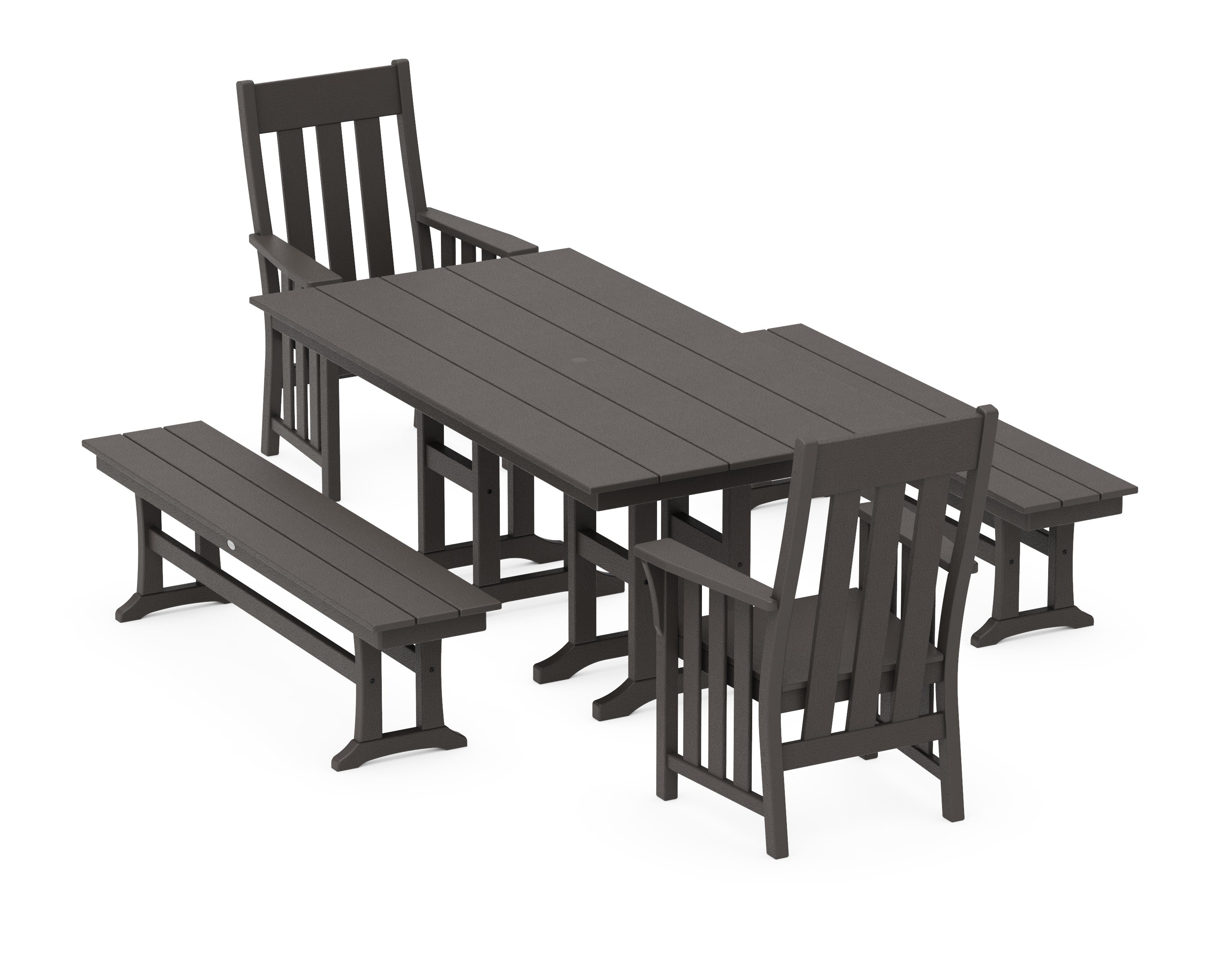 Acadia 5-Piece Farmhouse Dining Set with Benches in Vintage Coffee