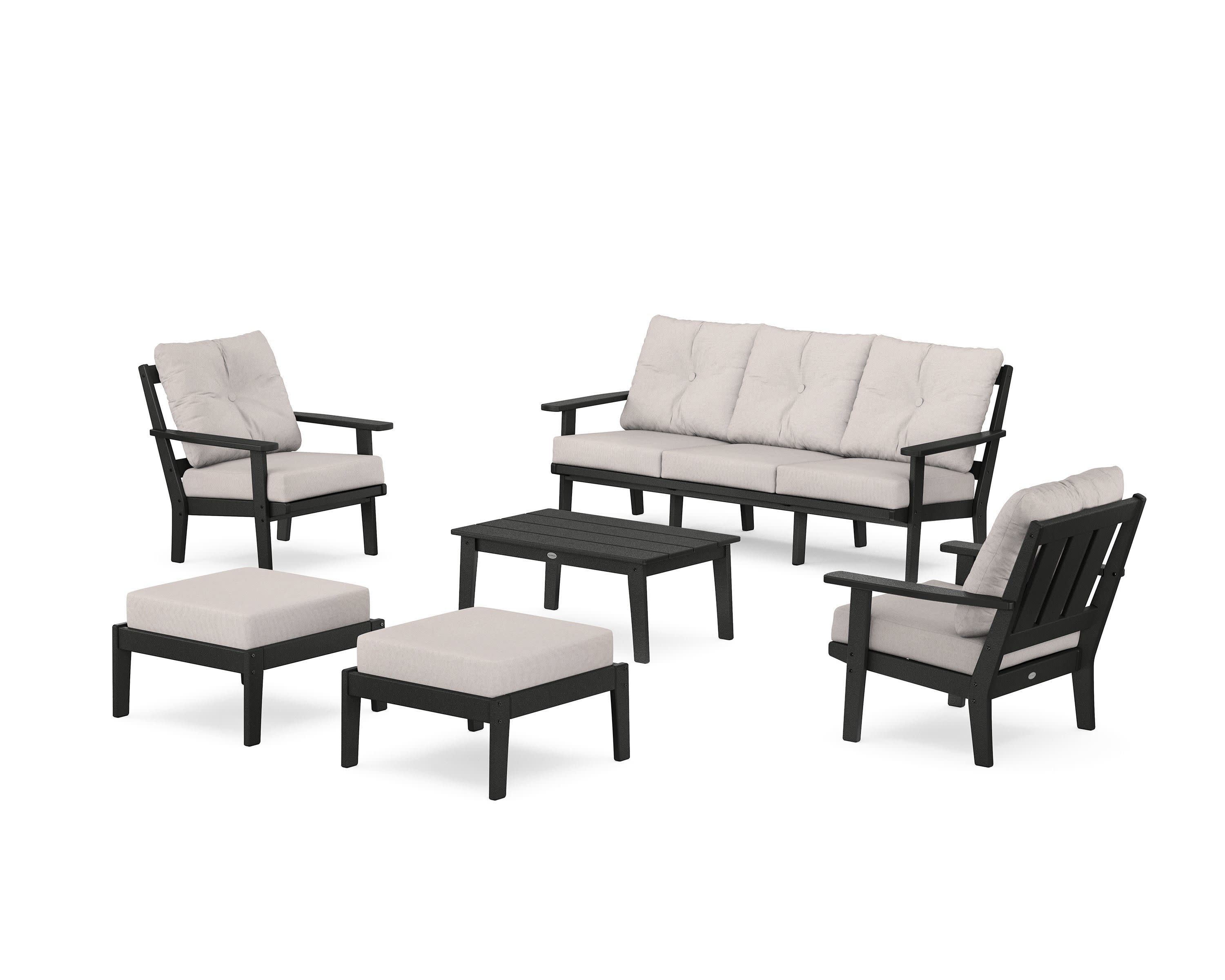 Oxford 6-Piece Lounge Sofa Set in Black / Dune Burlap
