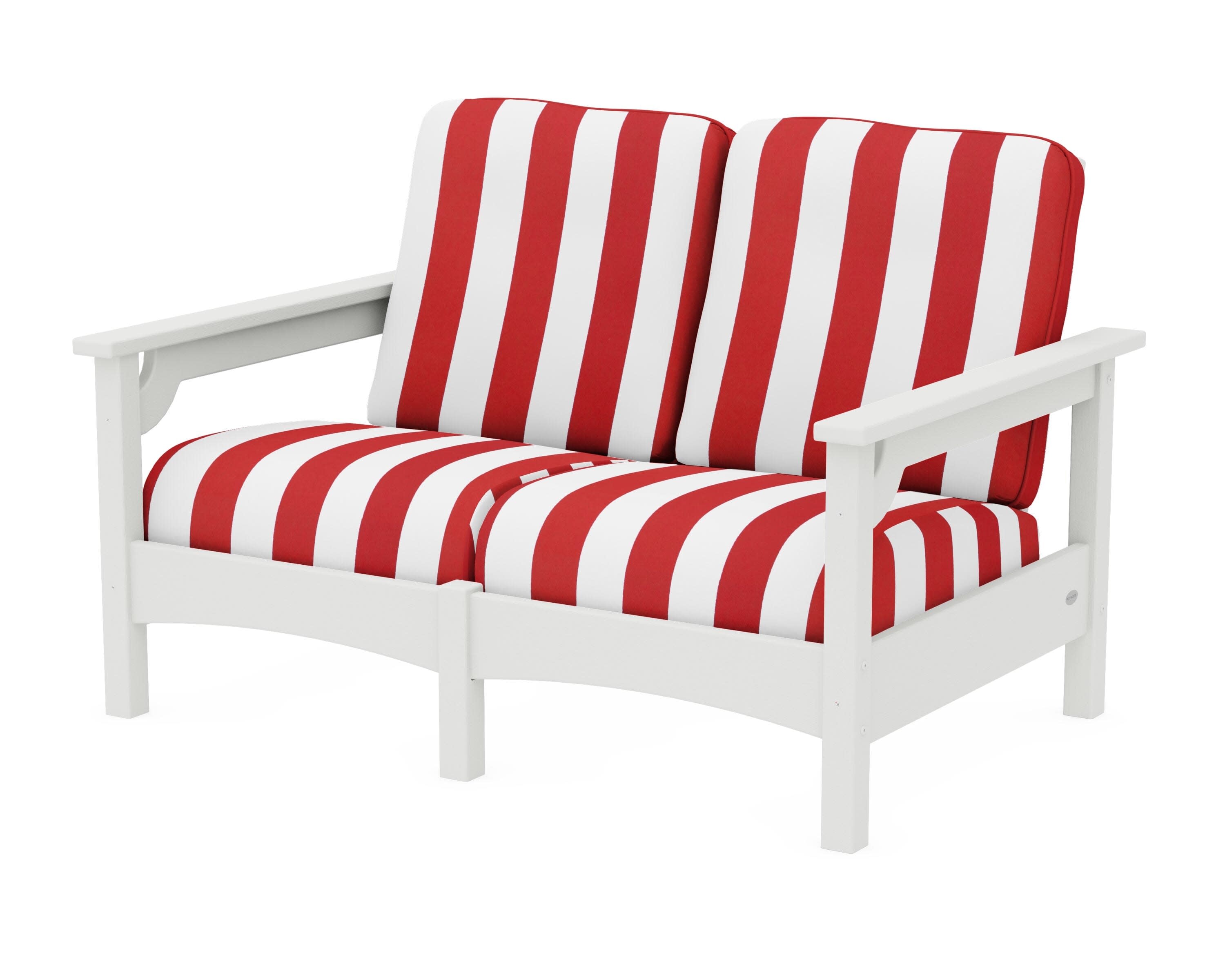 Club Loveseat in Vintage White / Cabana Stripe Crimson