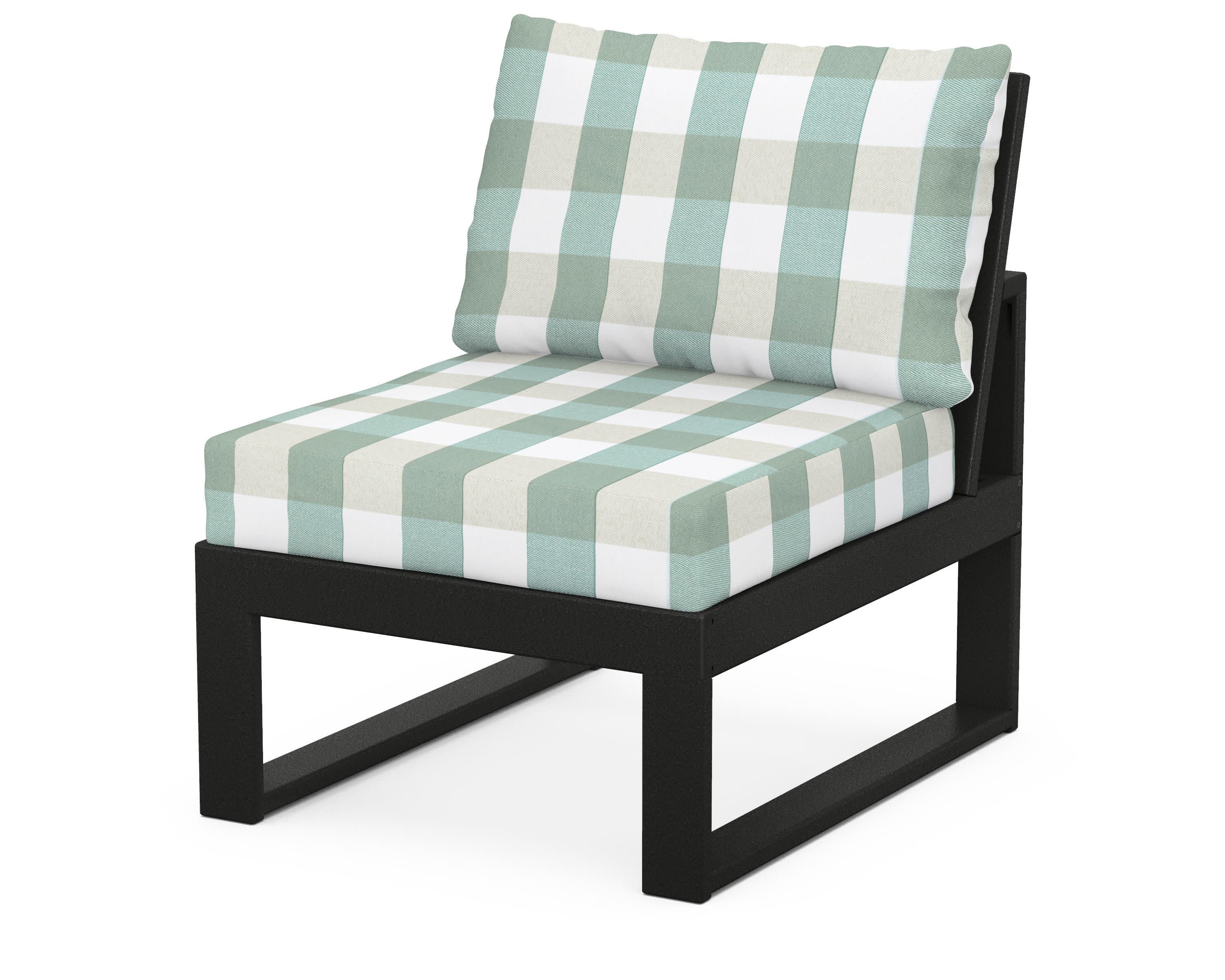 Modular Armless Chair in Black / Buffalo Plaid Glacier Spa