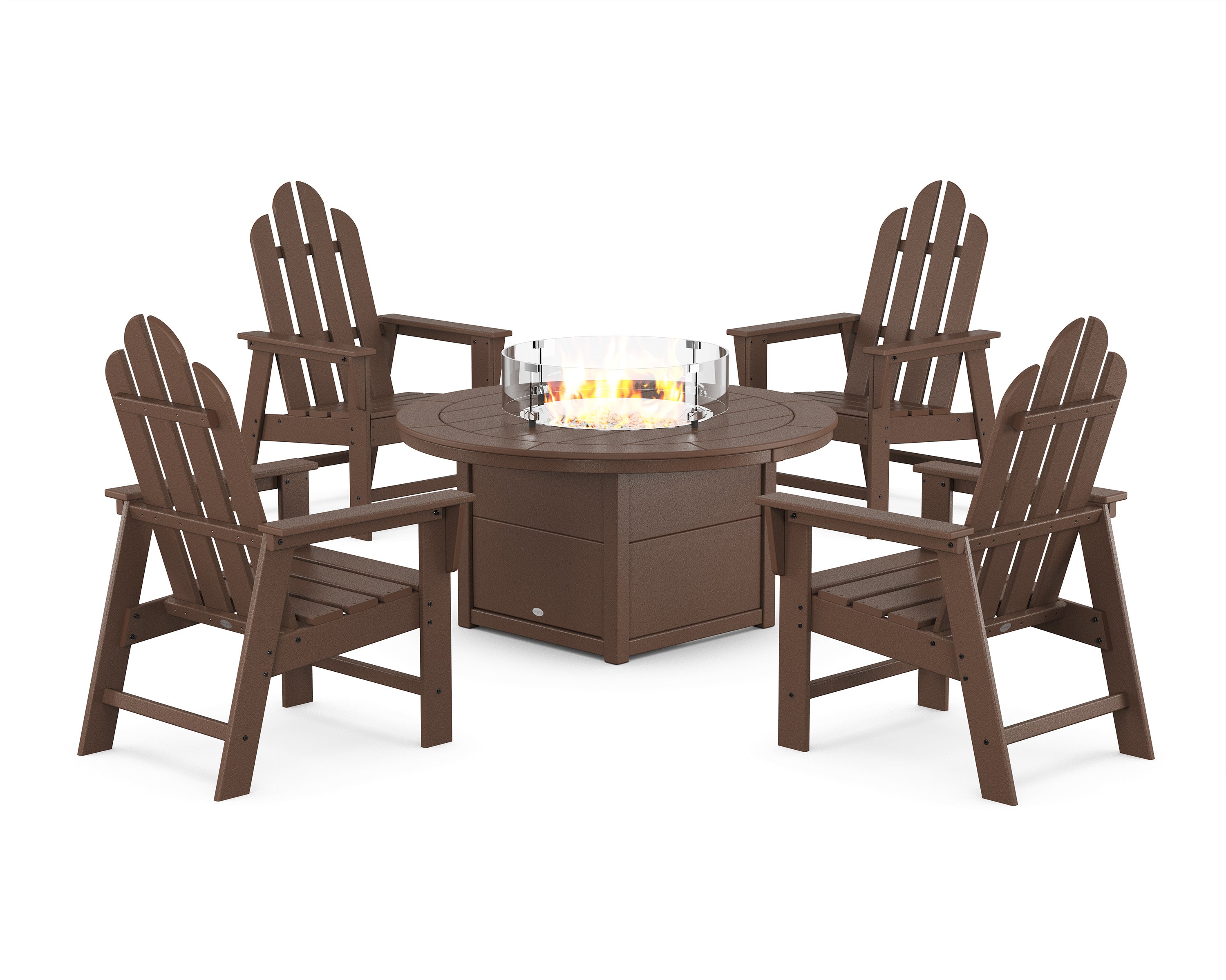 Long Island 4-Piece Upright Adirondack Conversation Set with Fire Pit Table in Mahogany
