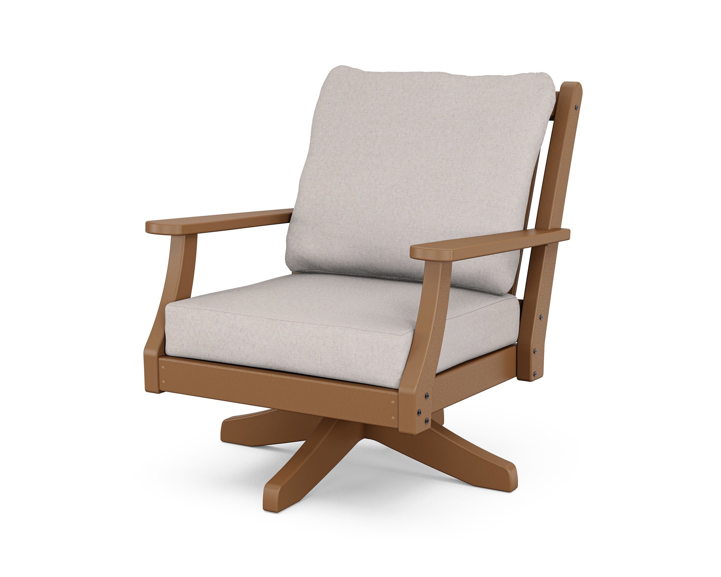 Wovendale Deep Seating Swivel Chair in Teak / Dune Burlap