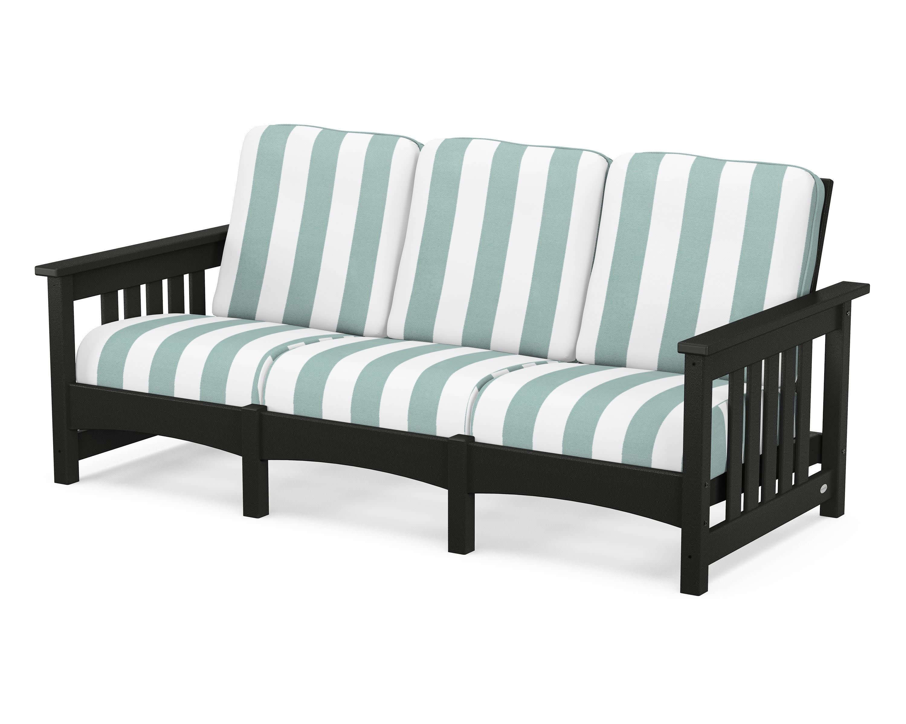Club Mission Sofa in Black / Cabana Stripe Glacier Spa