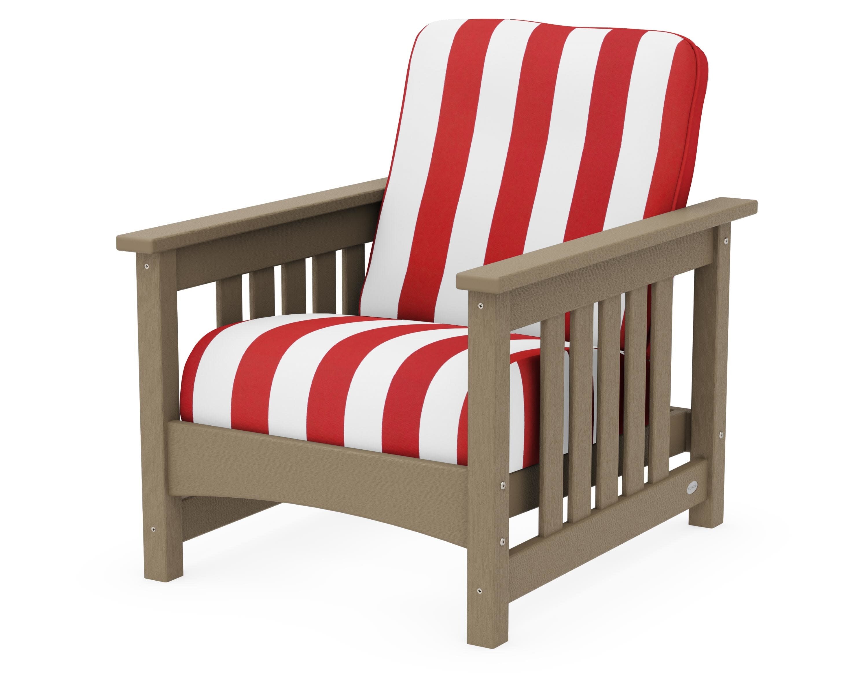 Club Mission Chair in Vintage Sahara / Cabana Stripe Crimson