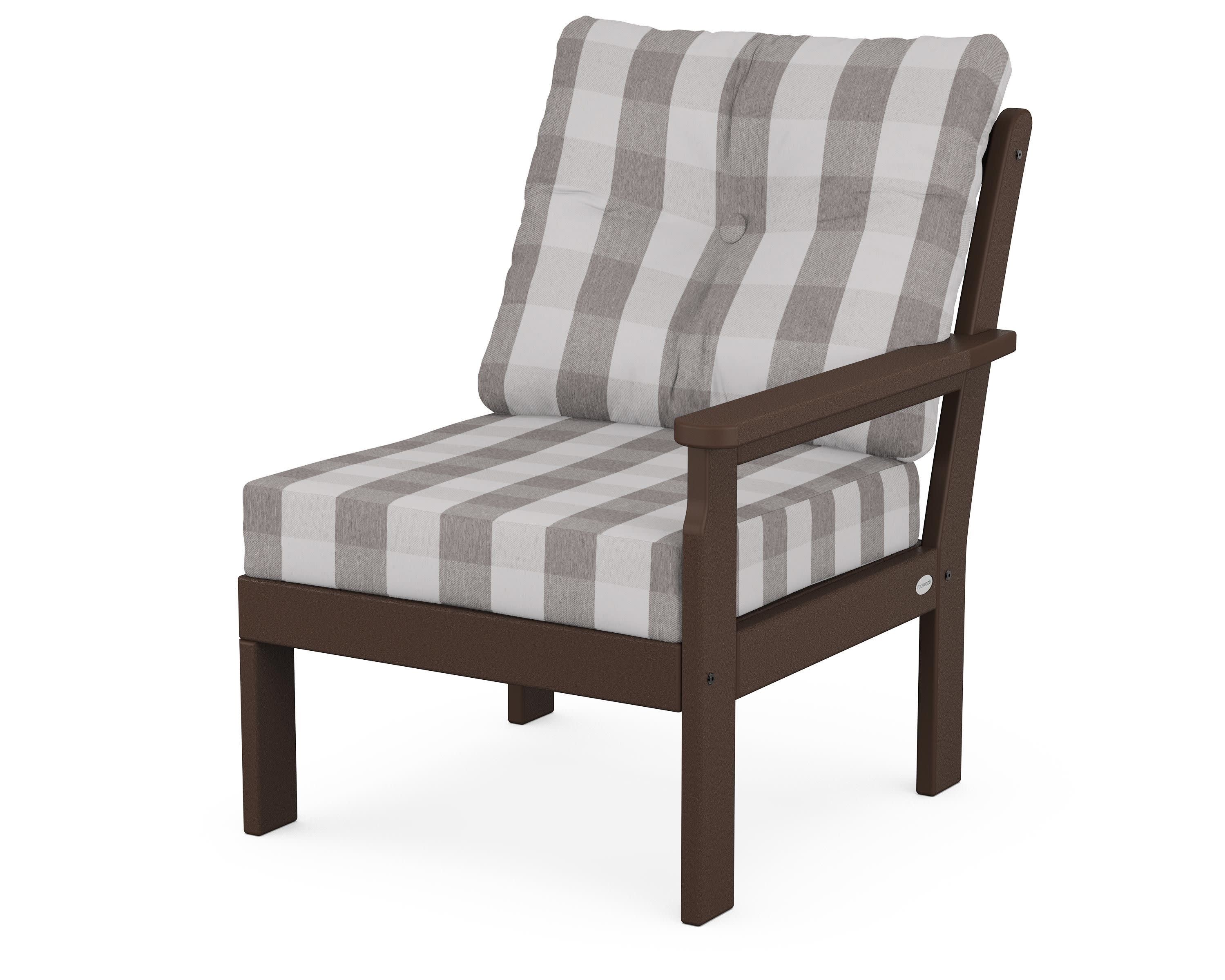 Vineyard Modular Right Arm Chair in Mahogany / Buffalo Plaid Grey Mist