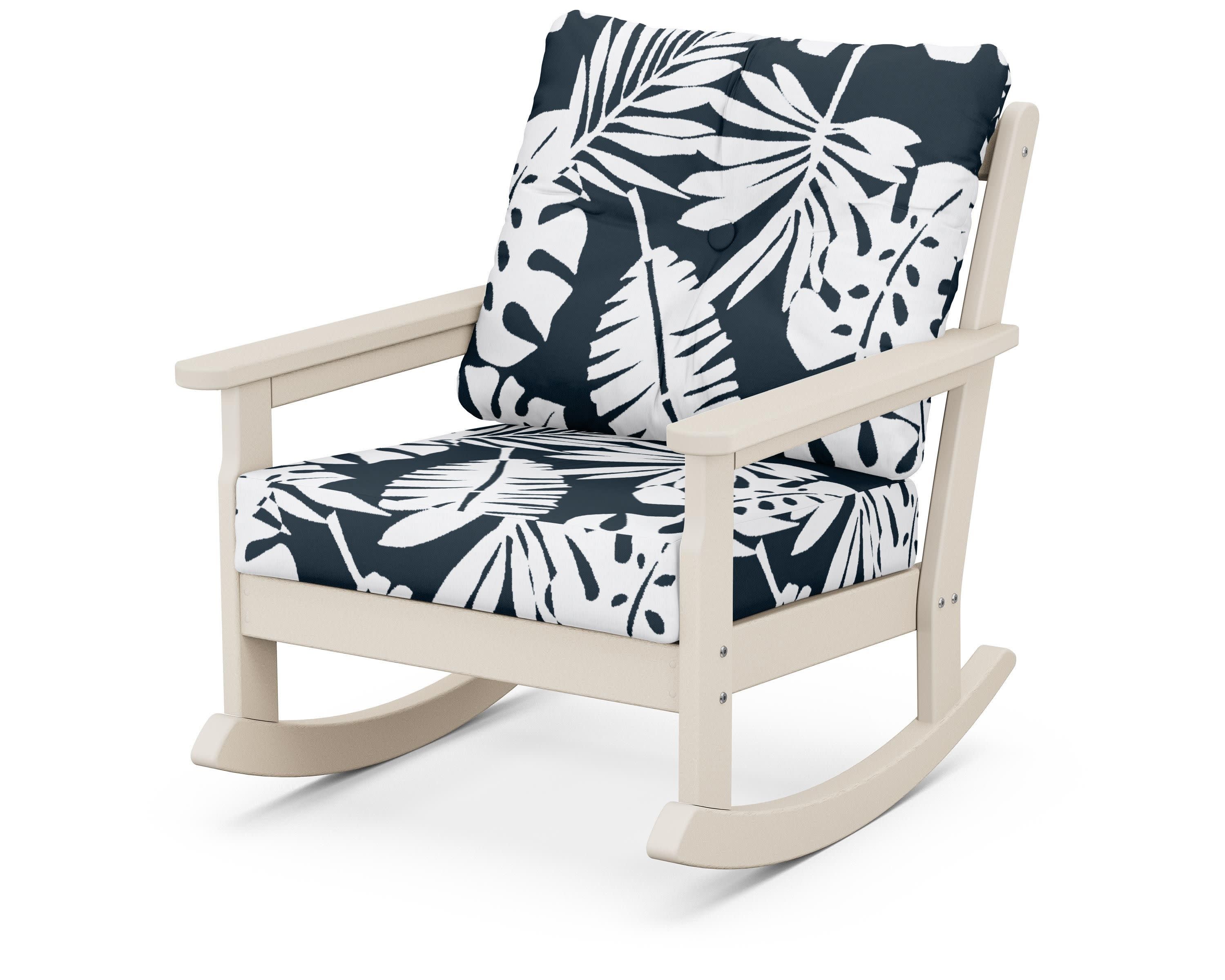 Vineyard Deep Seating Rocking Chair in Sand / Leaf Marine Indigo