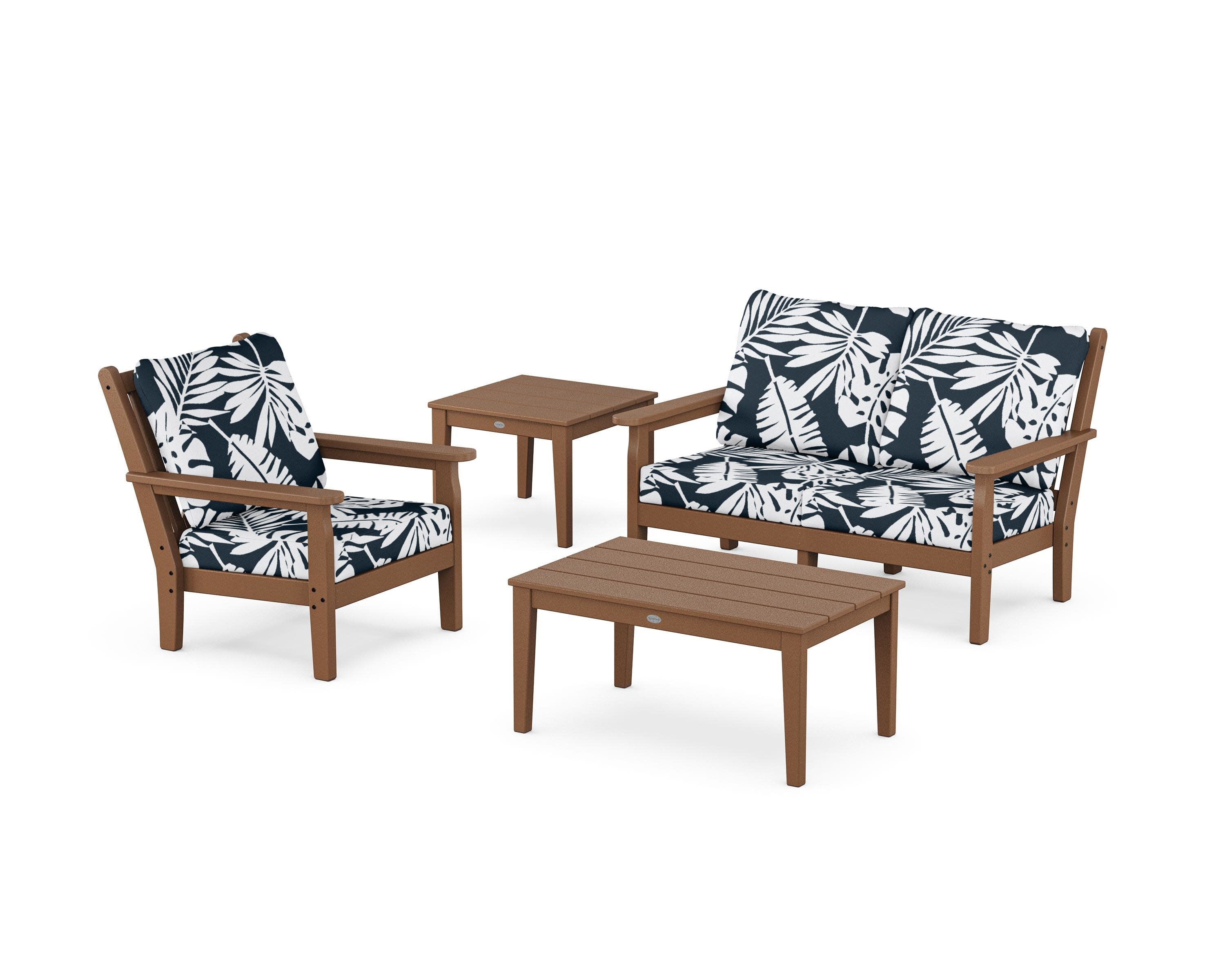 Chippendale 4-Piece Deep Seating Set in Teak / Leaf Marine Indigo