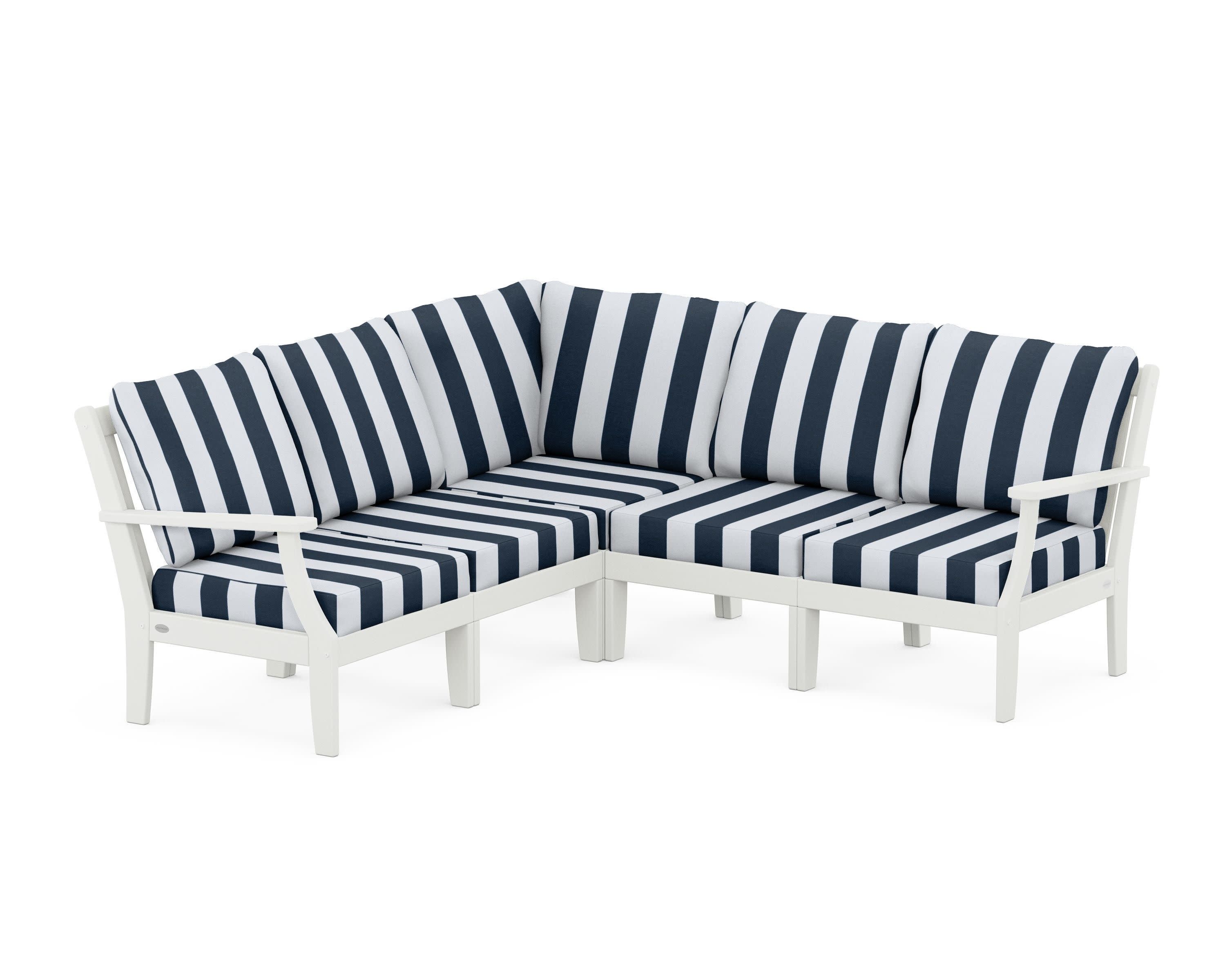 Braxton Modular 5-Piece Deep Seating Set in Vintage White / Cabana Stripe Marine Indigo