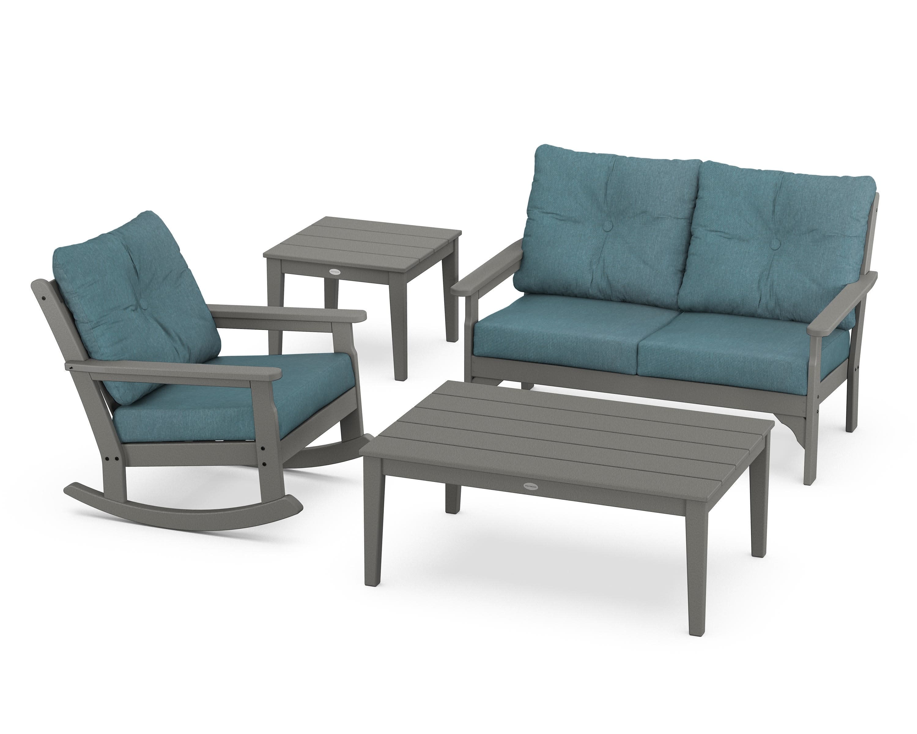 Vineyard 4-Piece Deep Seating Rocker Set in Slate Grey / Ocean Teal