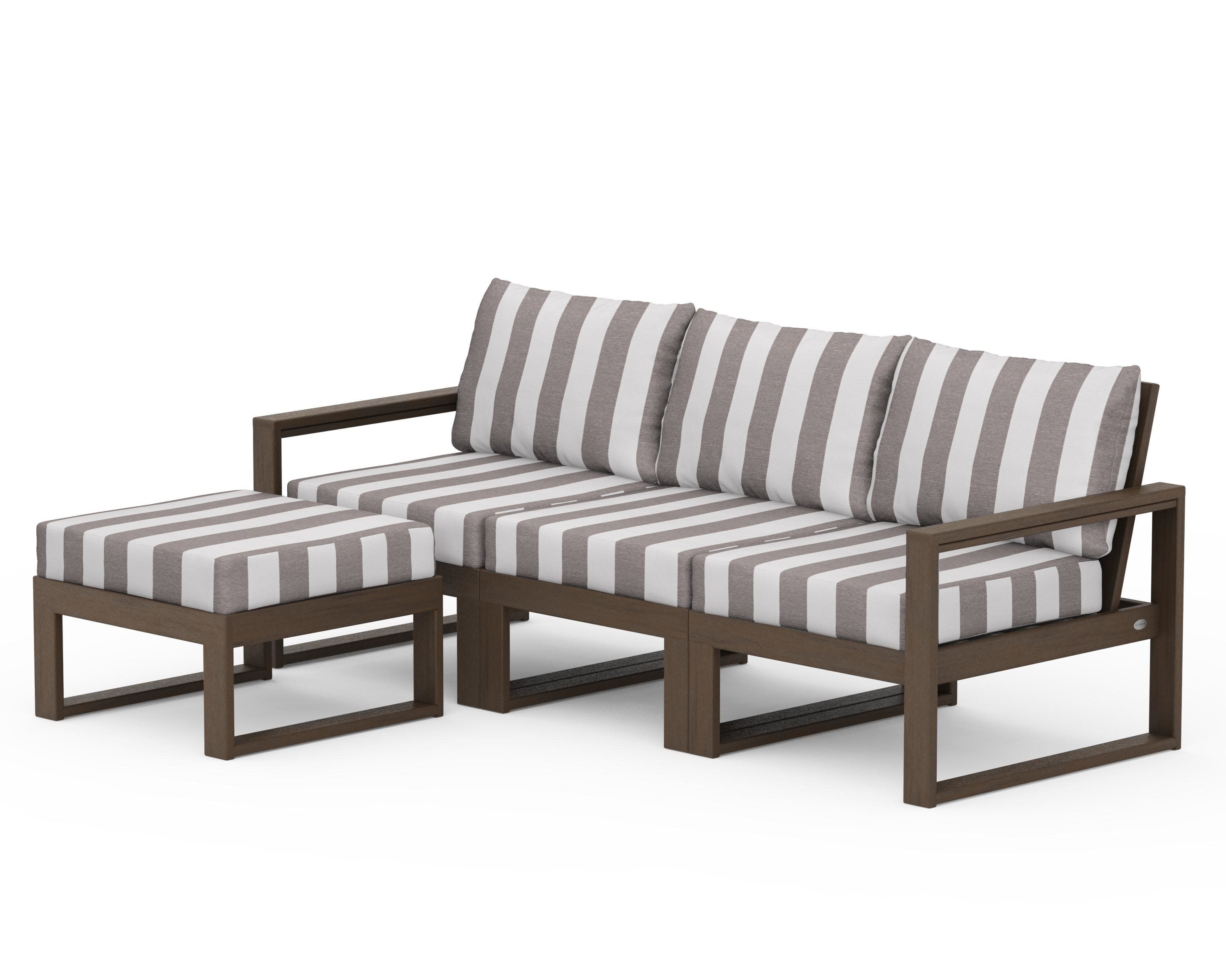 EDGE 4-Piece Modular Deep Seating Set with Ottoman in Kona / Cabana Stripe Grey Mist