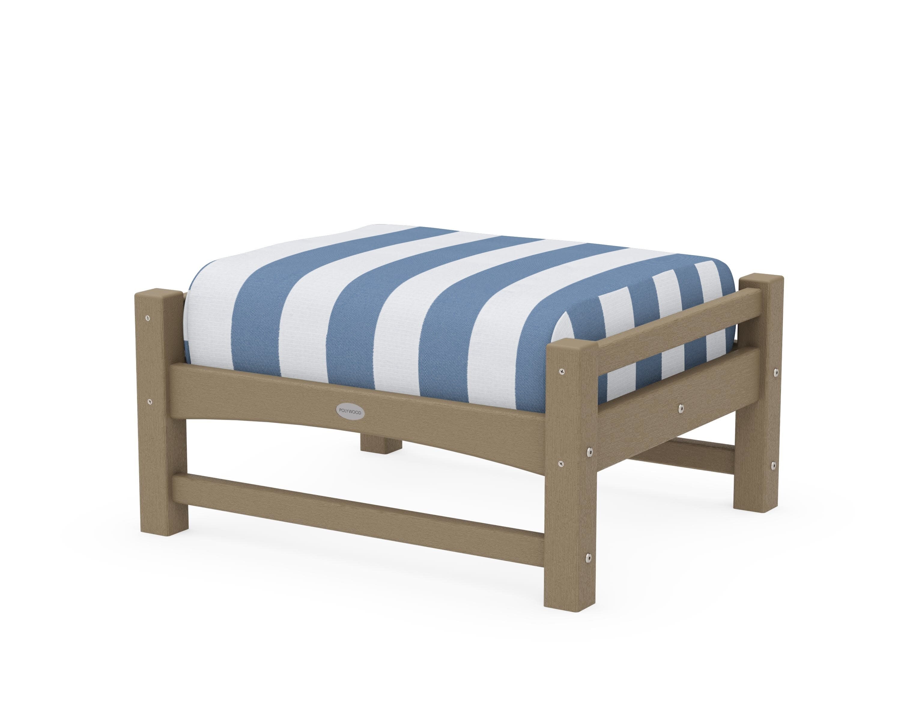 Club Ottoman in Vintage Sahara / Cabana Stripe Sky Blue