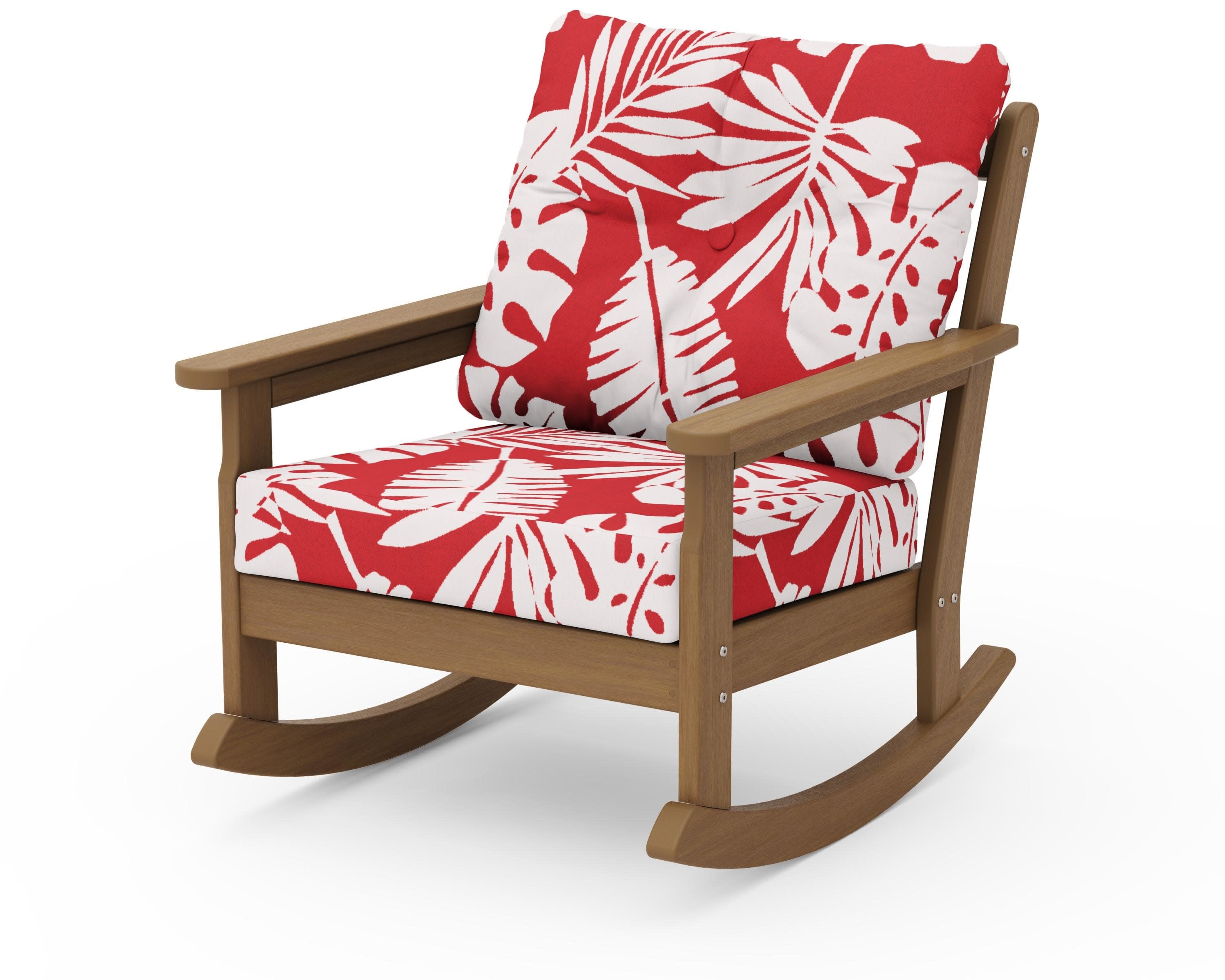 Vineyard Deep Seating Rocking Chair in Natural / Leaf Crimson