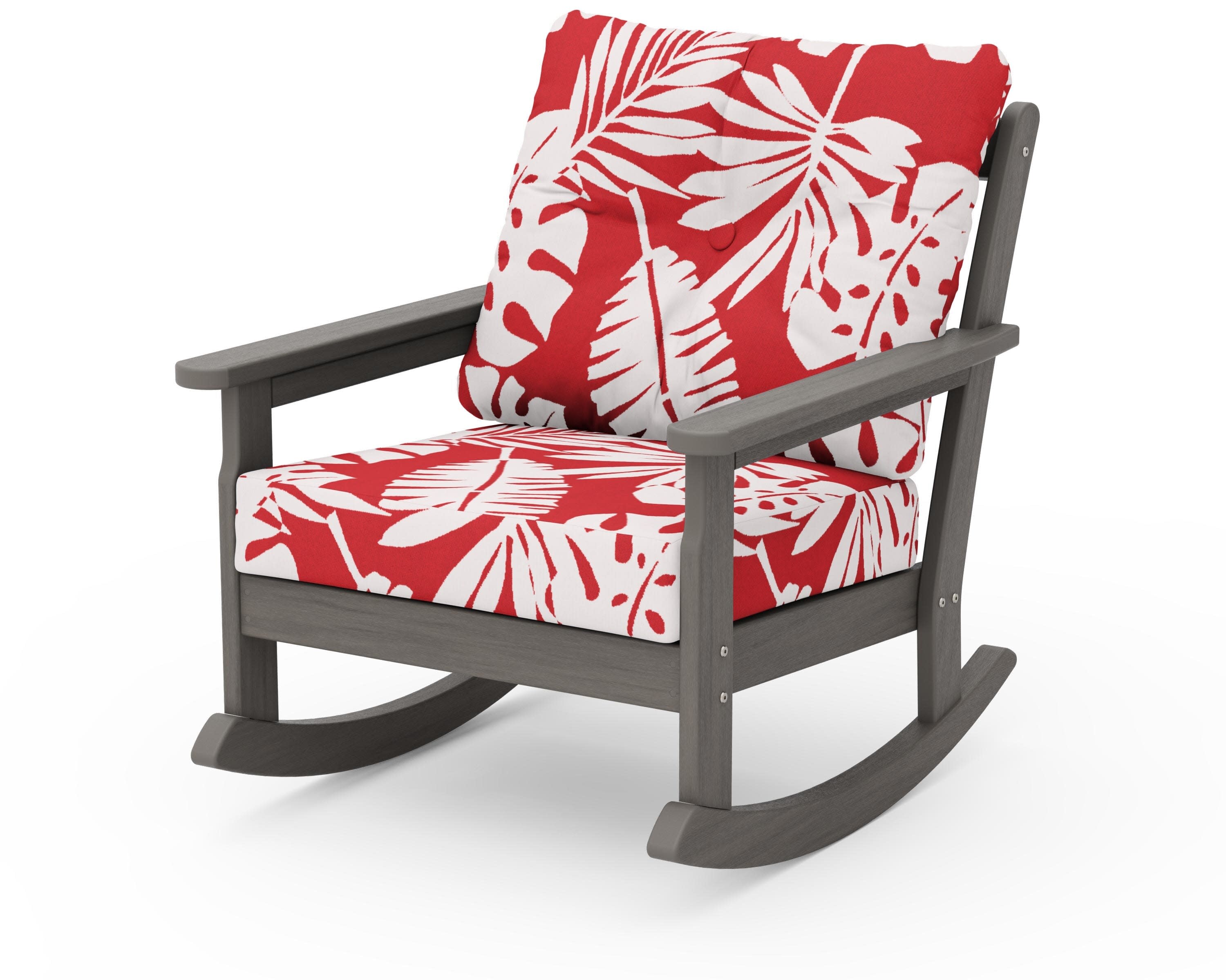 Vineyard Deep Seating Rocking Chair in Driftwood / Leaf Crimson