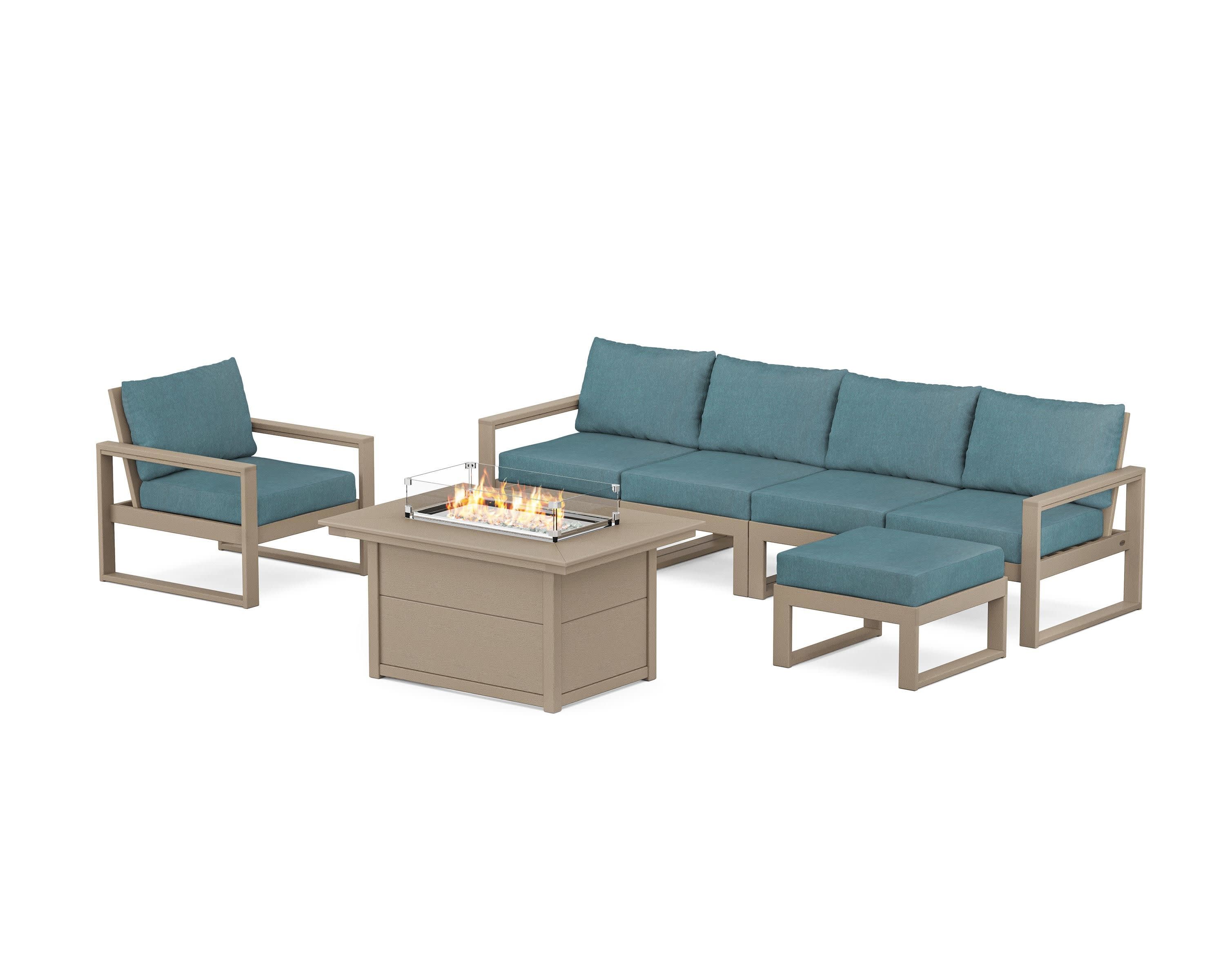 EDGE Sectional Lounge and Fire Pit Set in Vintage Sahara / Ocean Teal