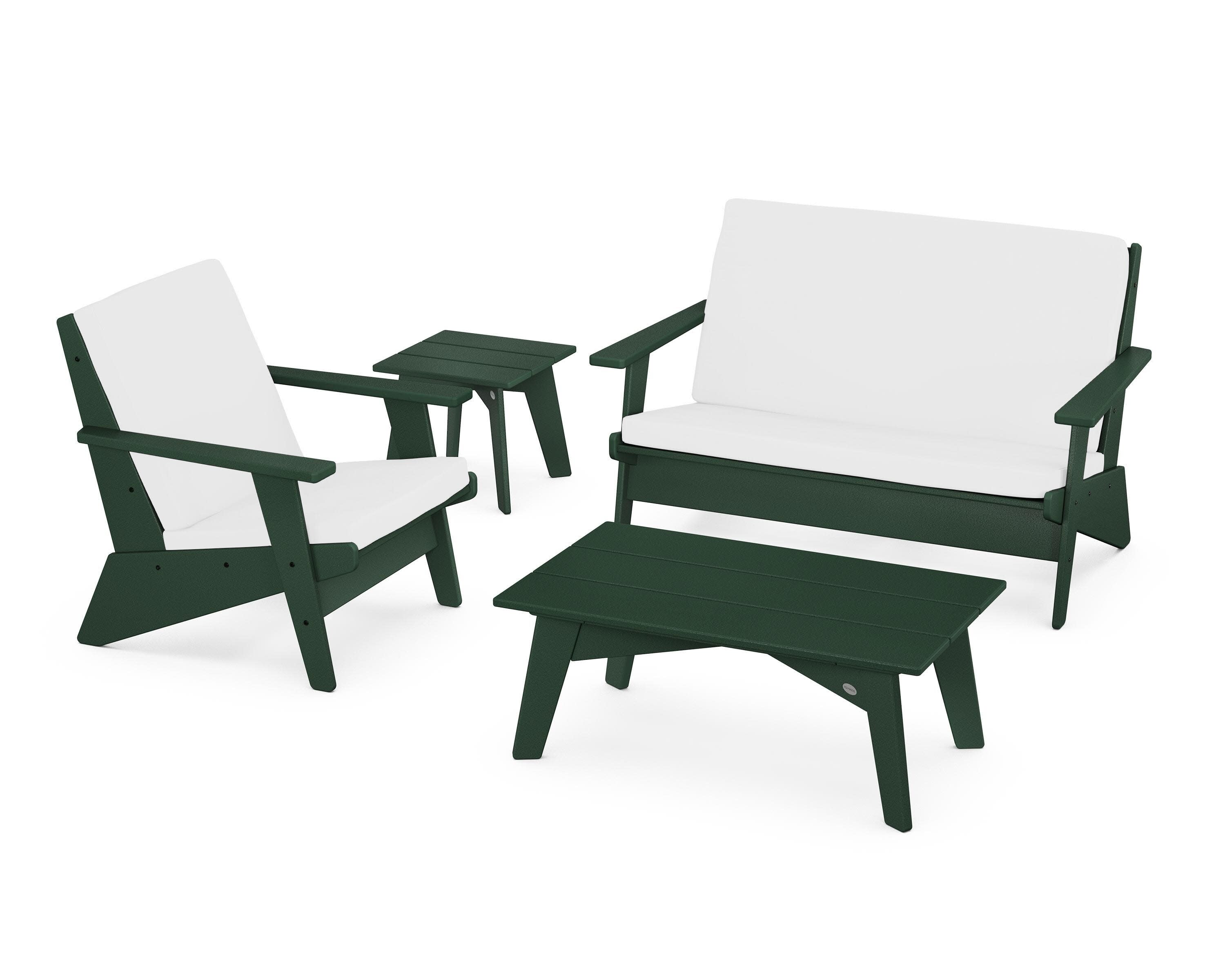 Riviera Modern Lounge 4-Piece Set in Green / Natural