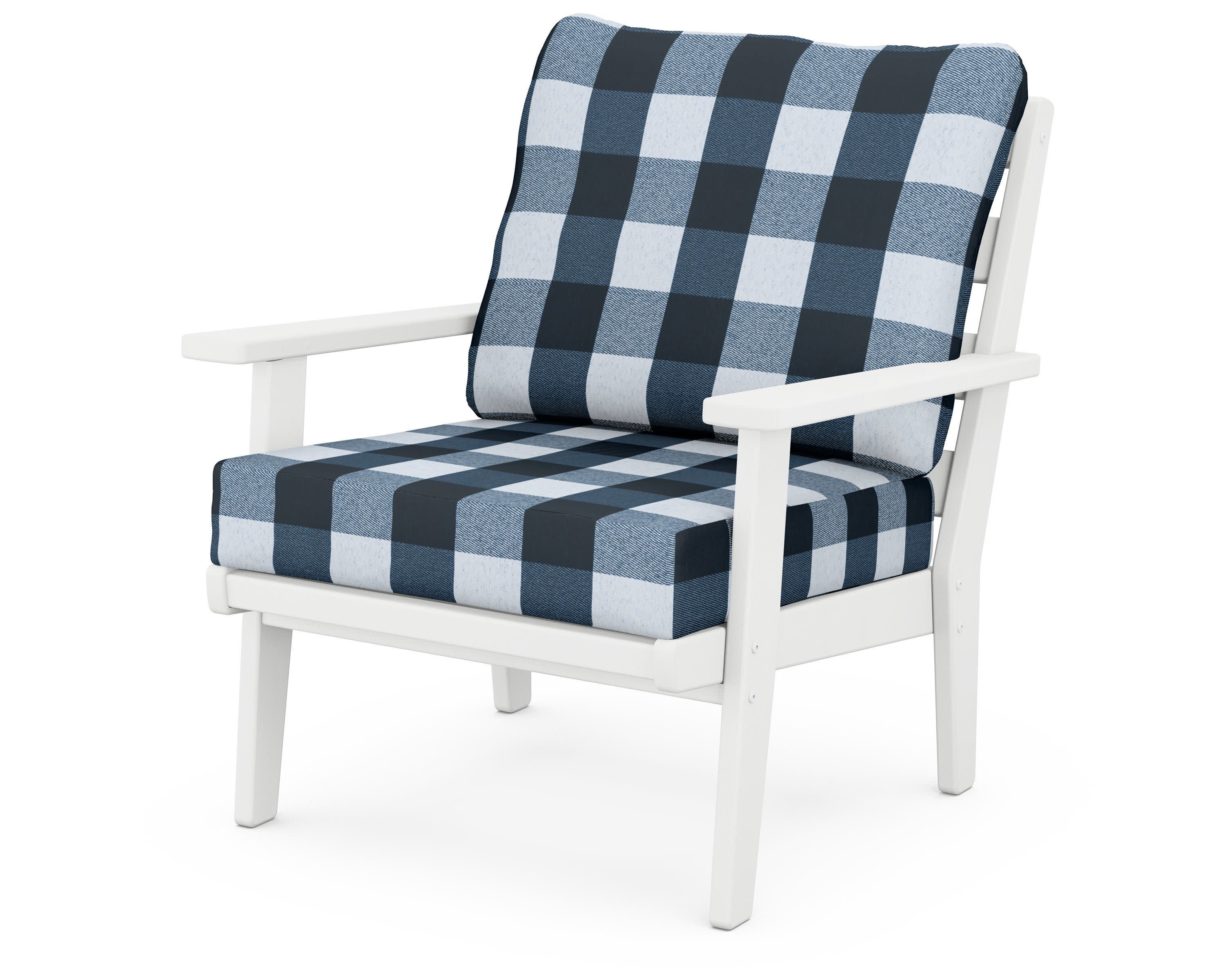 Grant Park Deep Seating Chair in White / Buffalo Plaid Marine Indigo
