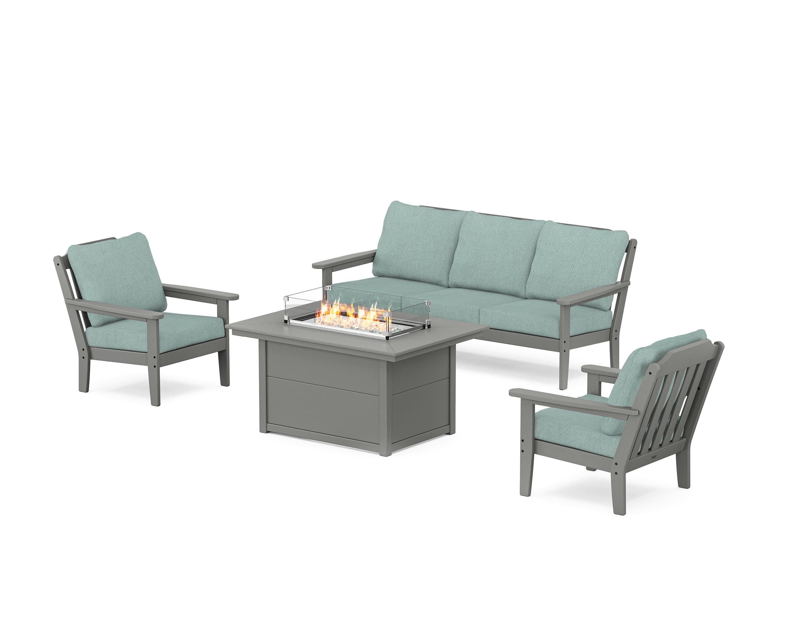 Cottage Deep Seating Fire Pit Table Set in Slate Grey / Glacier Spa