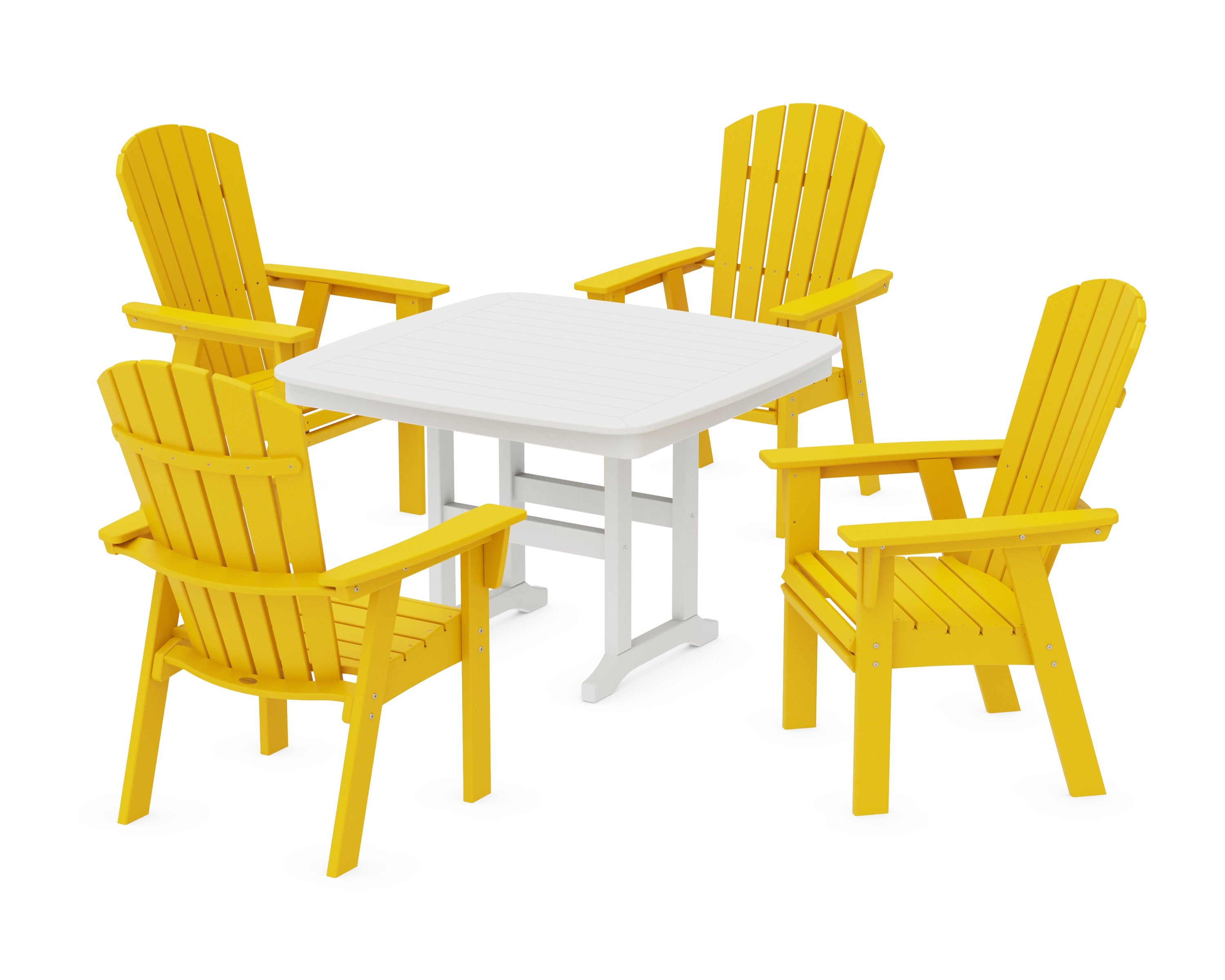 Nautical Curveback Adirondack 5-Piece Dining Set in Lemon / White