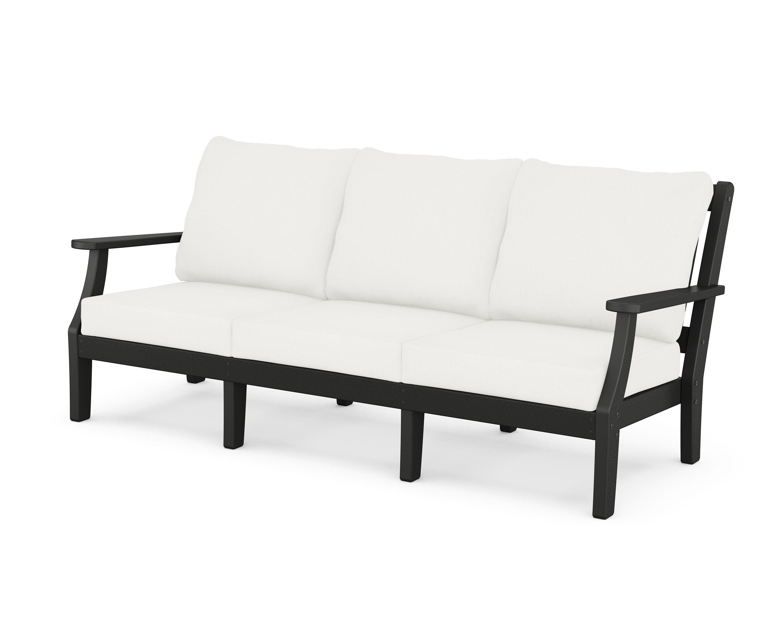 Chinoiserie Deep Seating Sofa in Black / Natural Linen