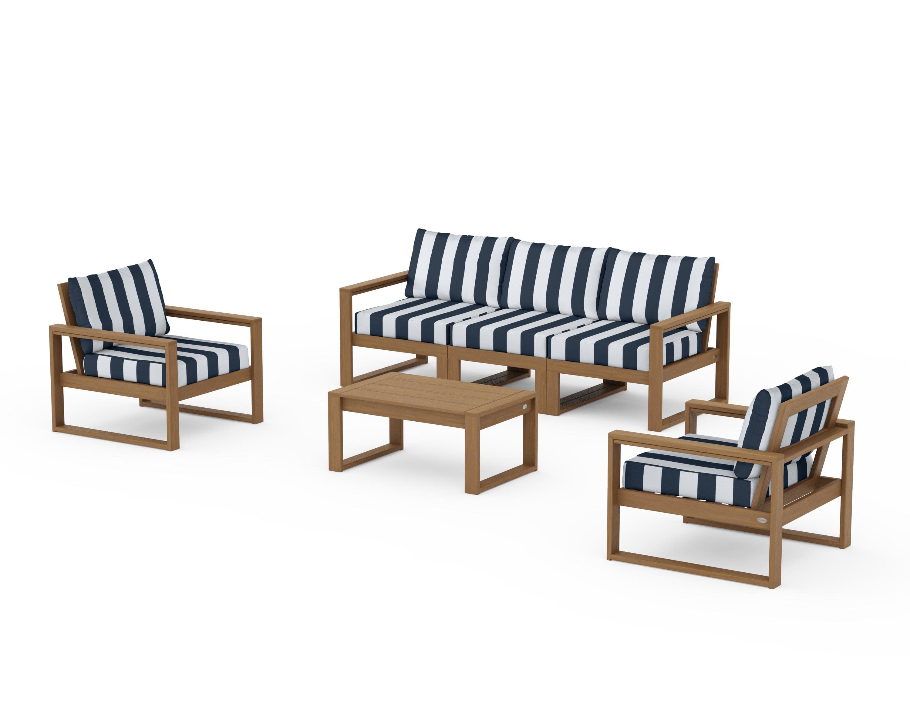 EDGE Sectional 4-Piece Deep Seating Set with Sofa in Natural / Cabana Stripe Marine Indigo