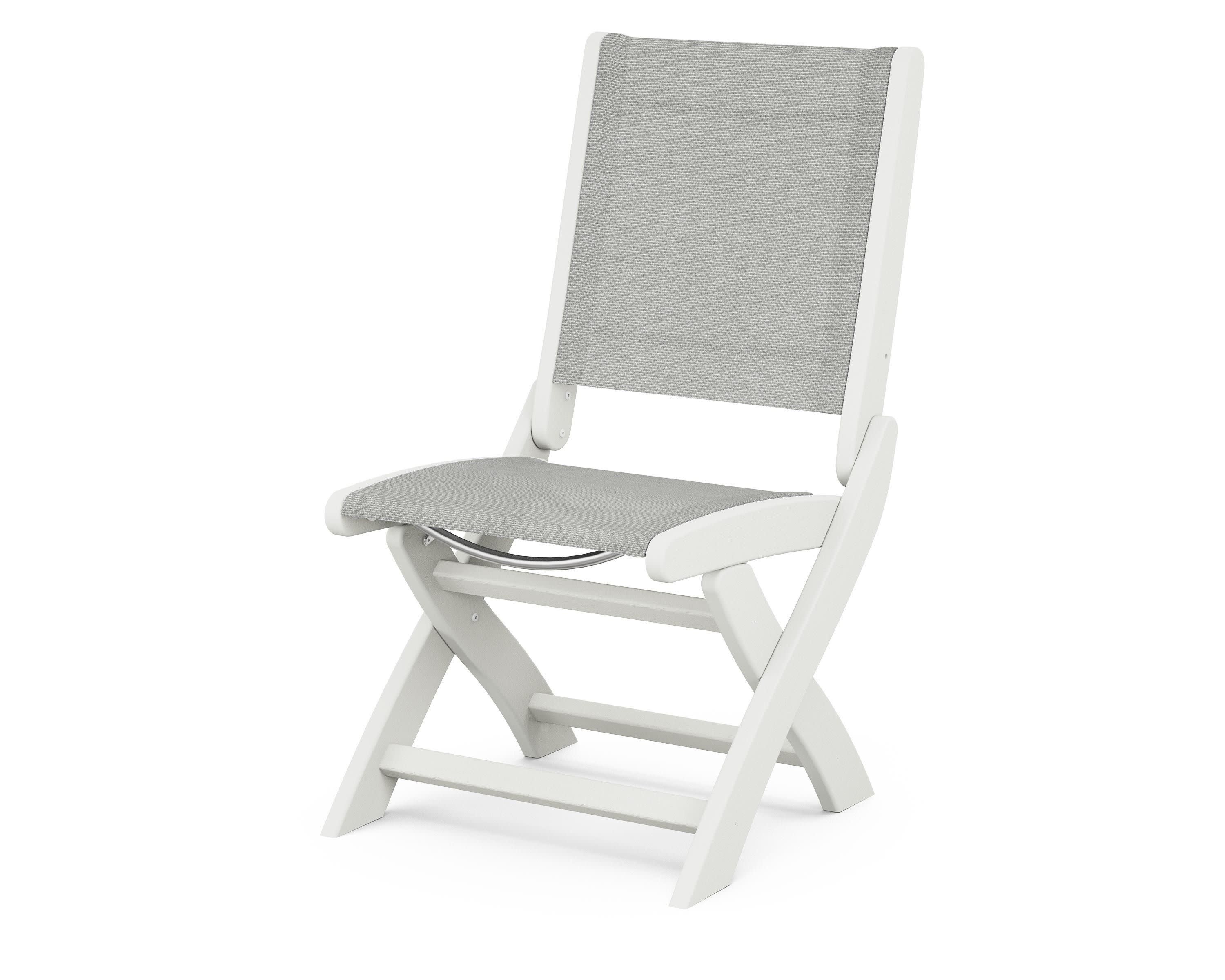 Coastal Folding Side Chair in Vintage White / Metallic Sling