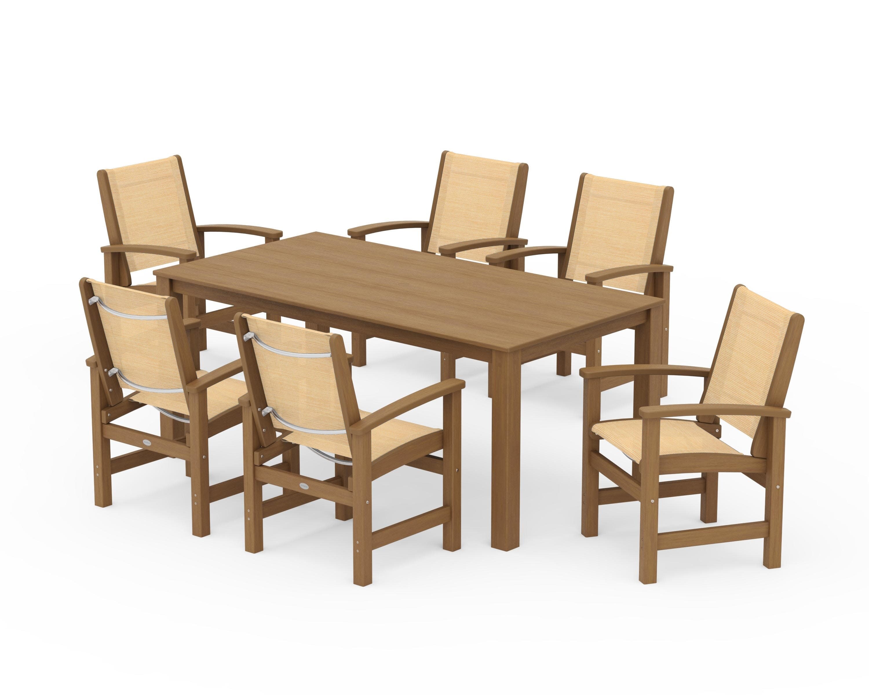 Coastal 7-Piece Parsons Dining Set in Natural / Dupioni Apricot Sling