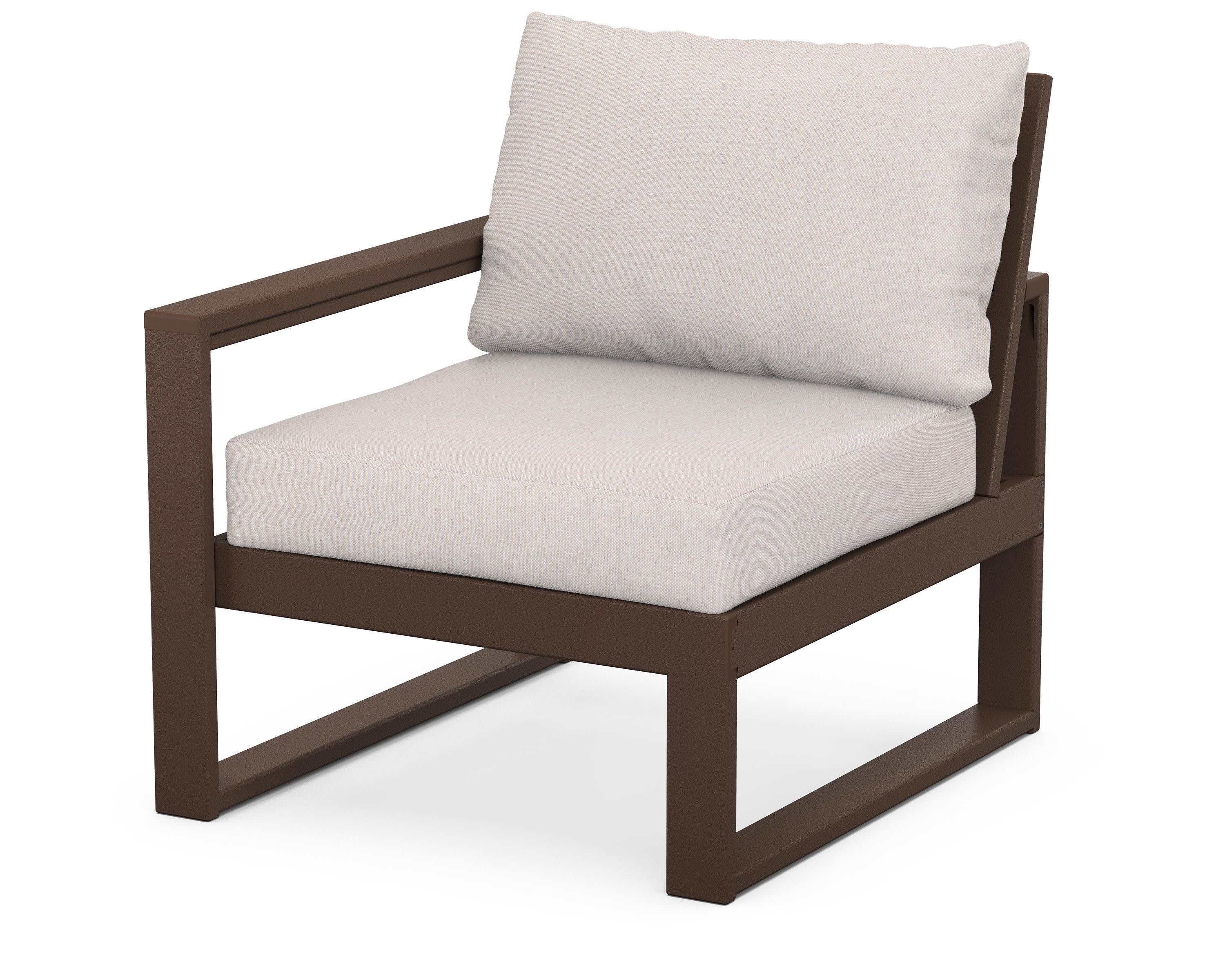 EDGE Modular Left Arm Chair in Mahogany / Dune Burlap