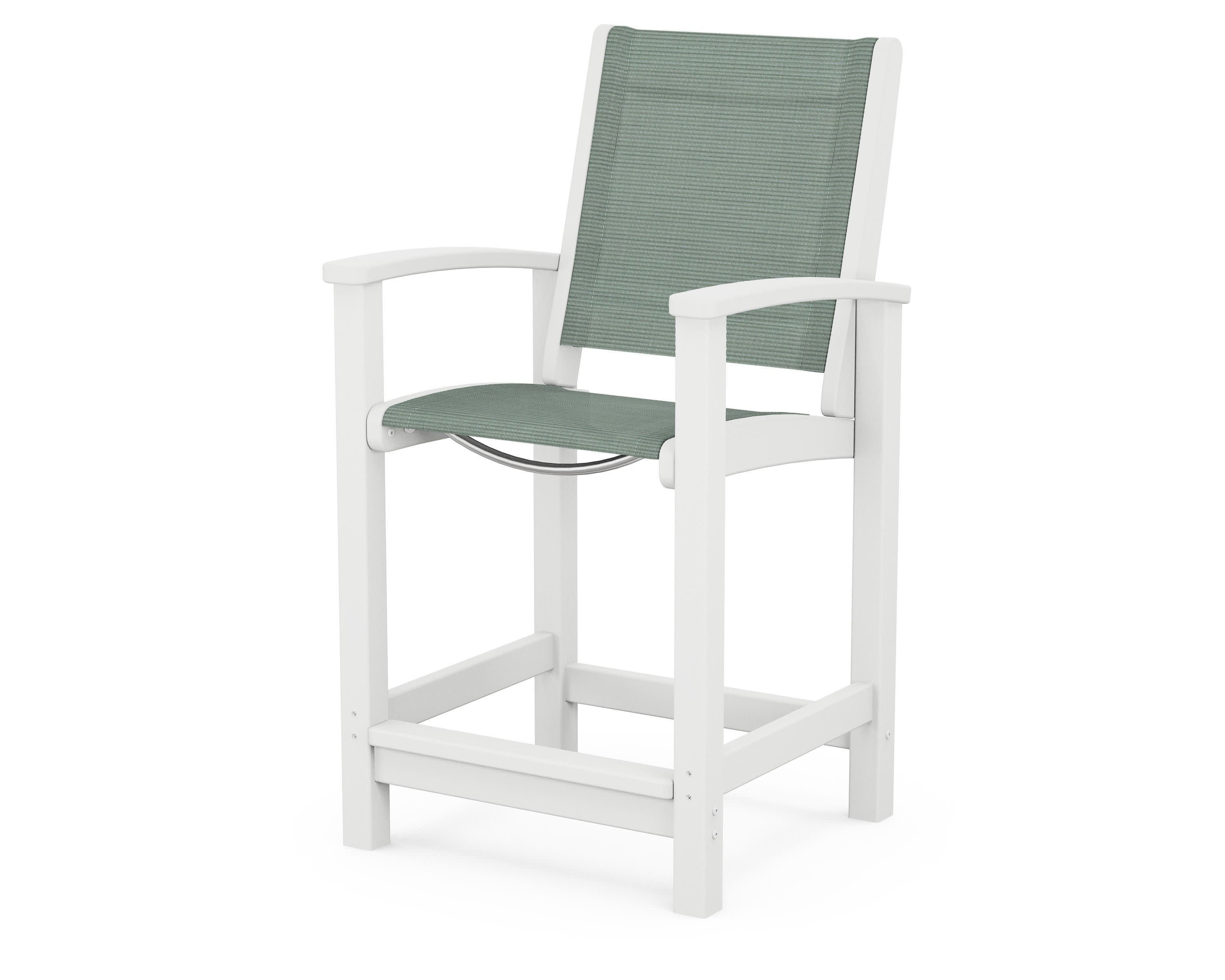 Coastal Counter Chair in White / Dupioni Sea Mist Sling