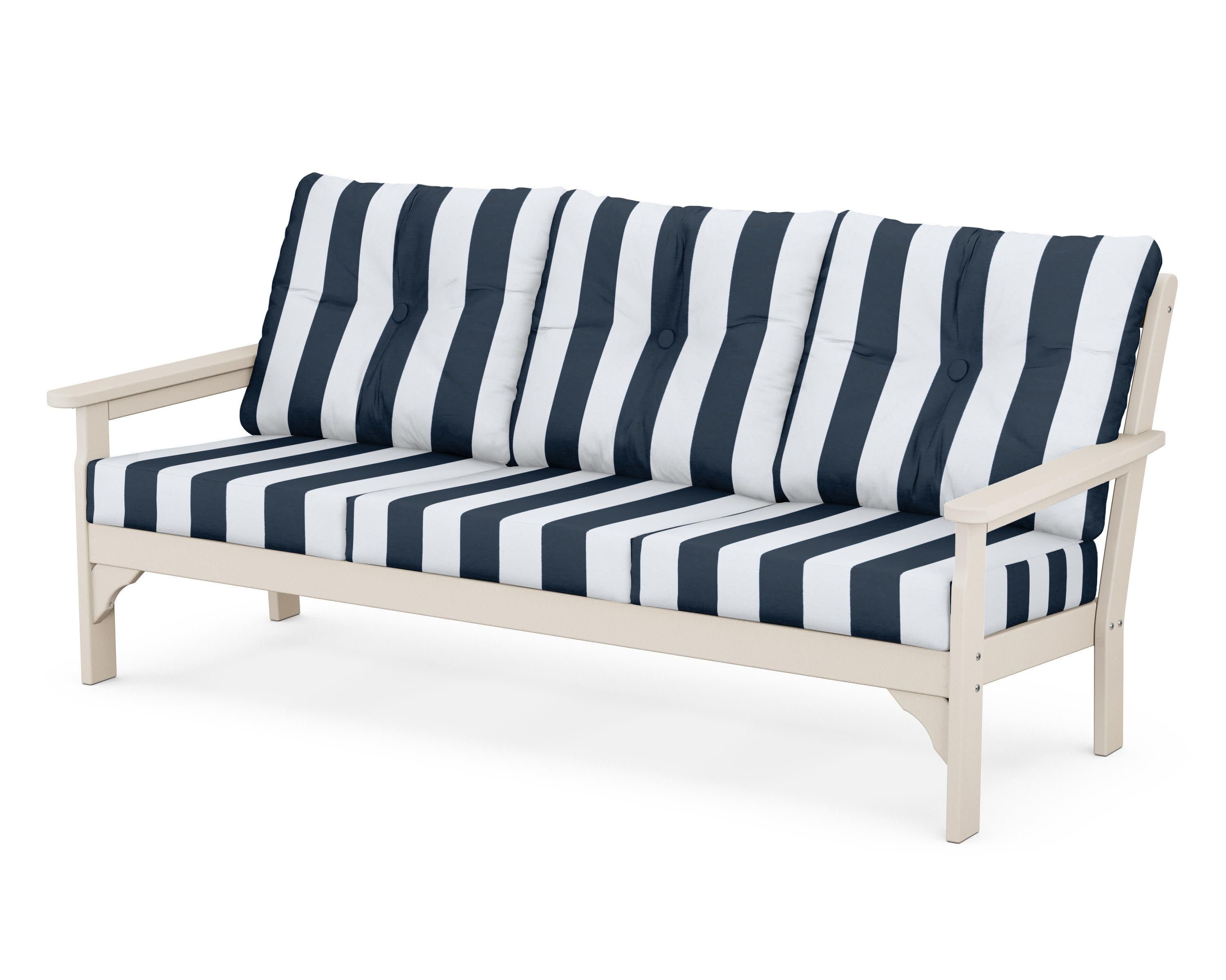 Vineyard Deep Seating Sofa in Sand / Cabana Stripe Marine Indigo