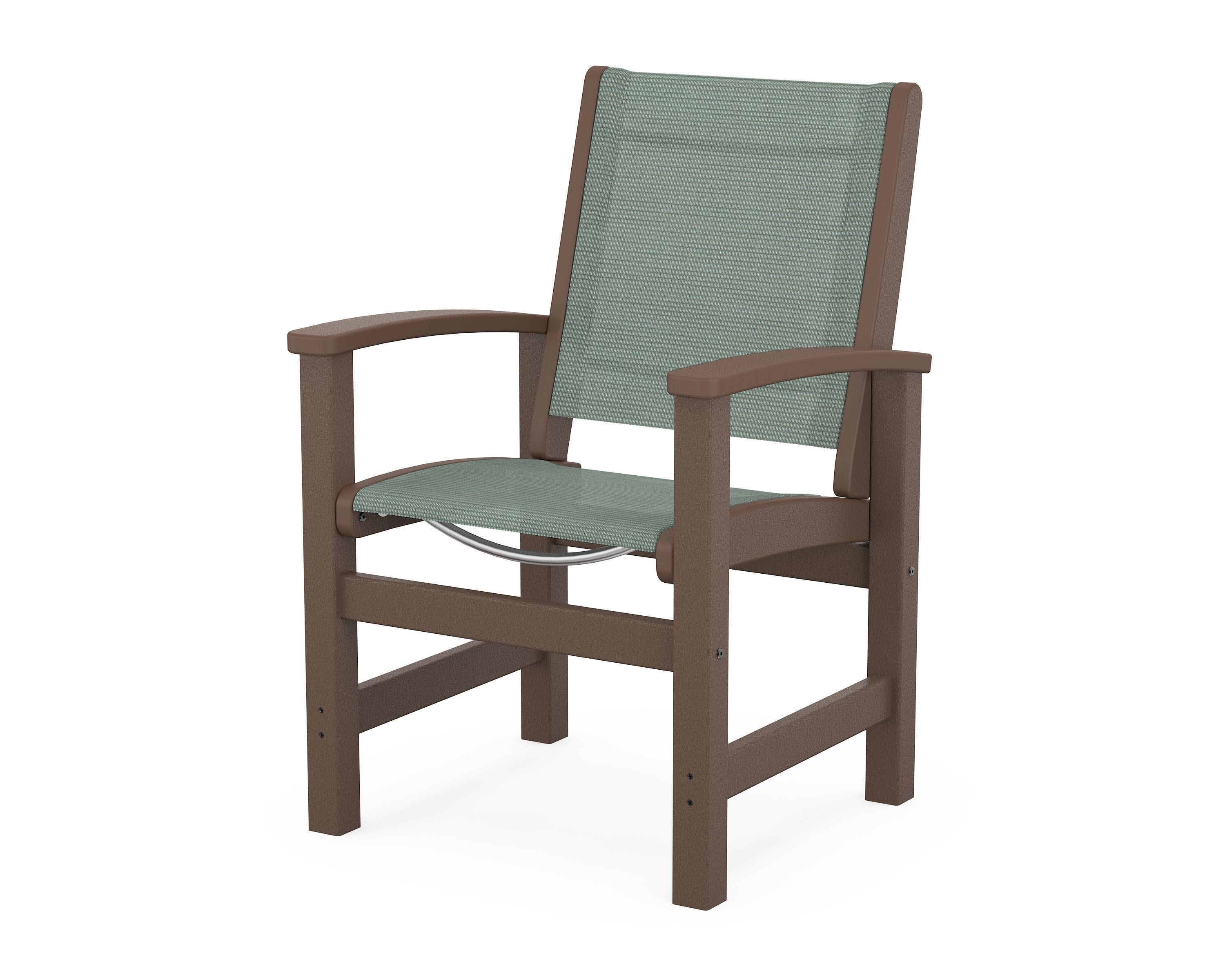 Coastal Dining Chair in Mahogany / Dupioni Sea Mist Sling