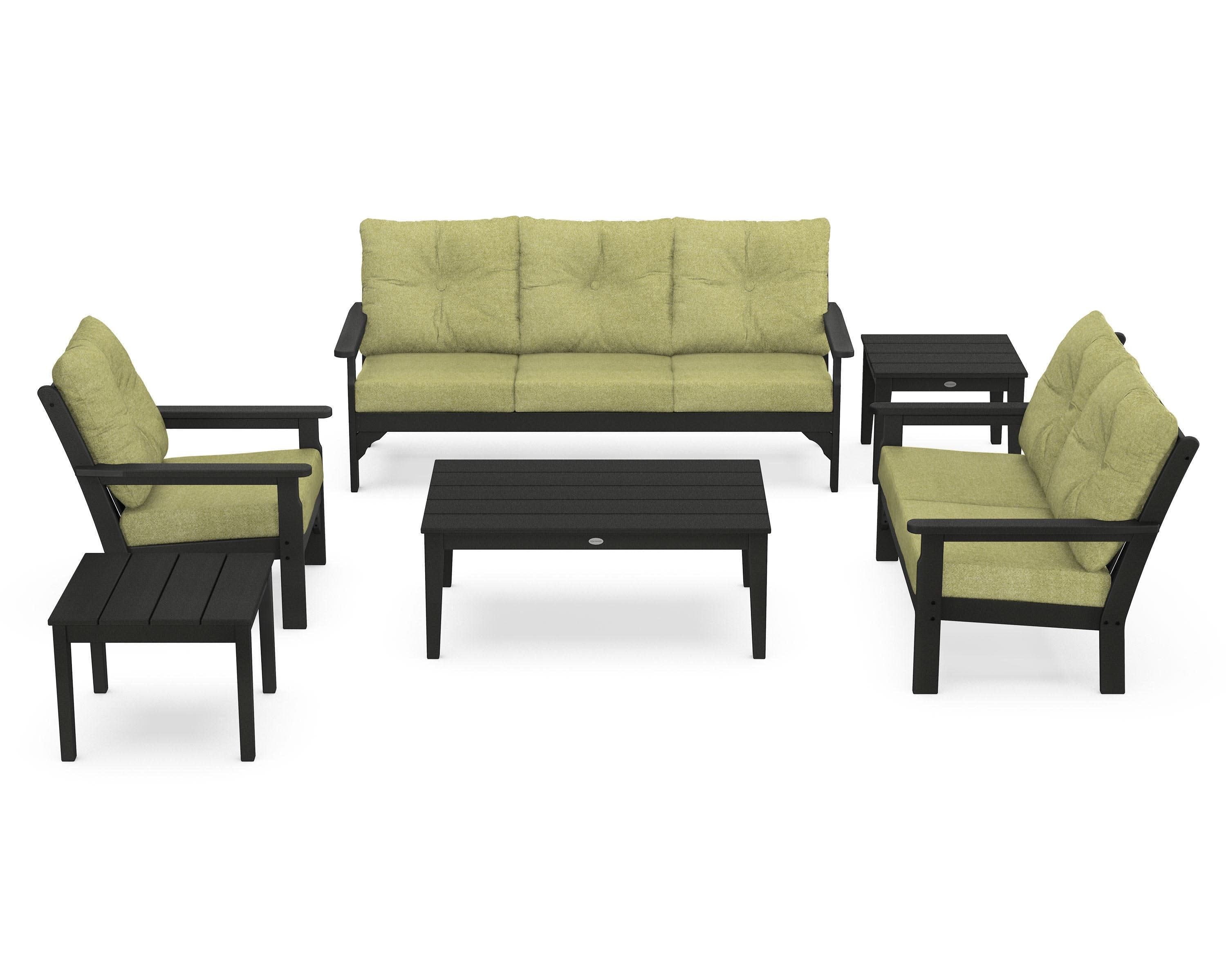 Vineyard 6-Piece Deep Seating Set in Black / Chartreuse Boucle