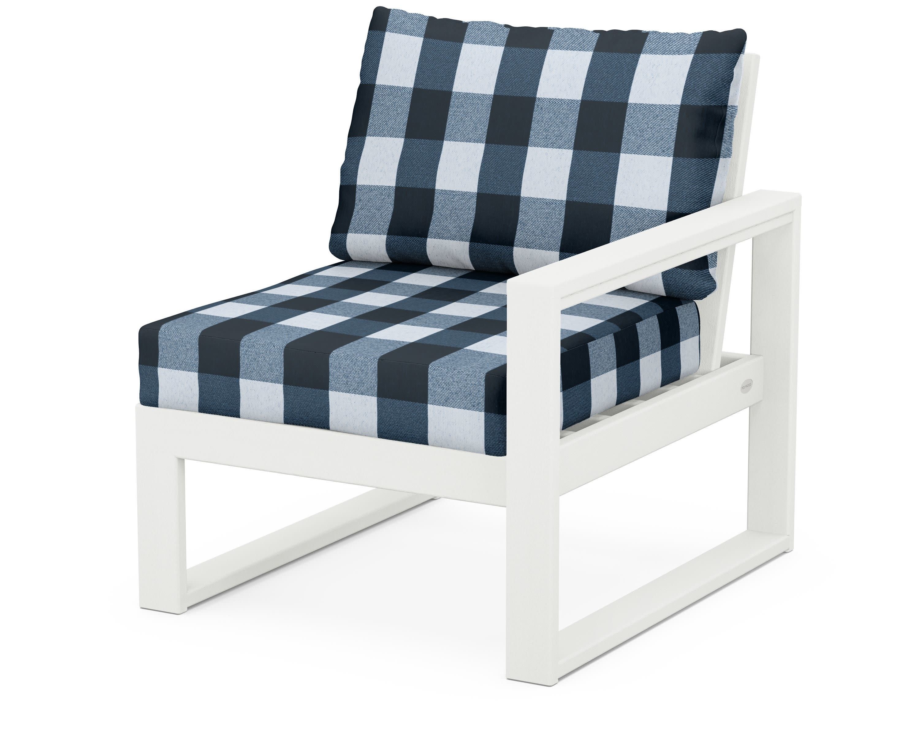 EDGE Modular Right Arm Chair in Vintage White / Buffalo Plaid Marine Indigo
