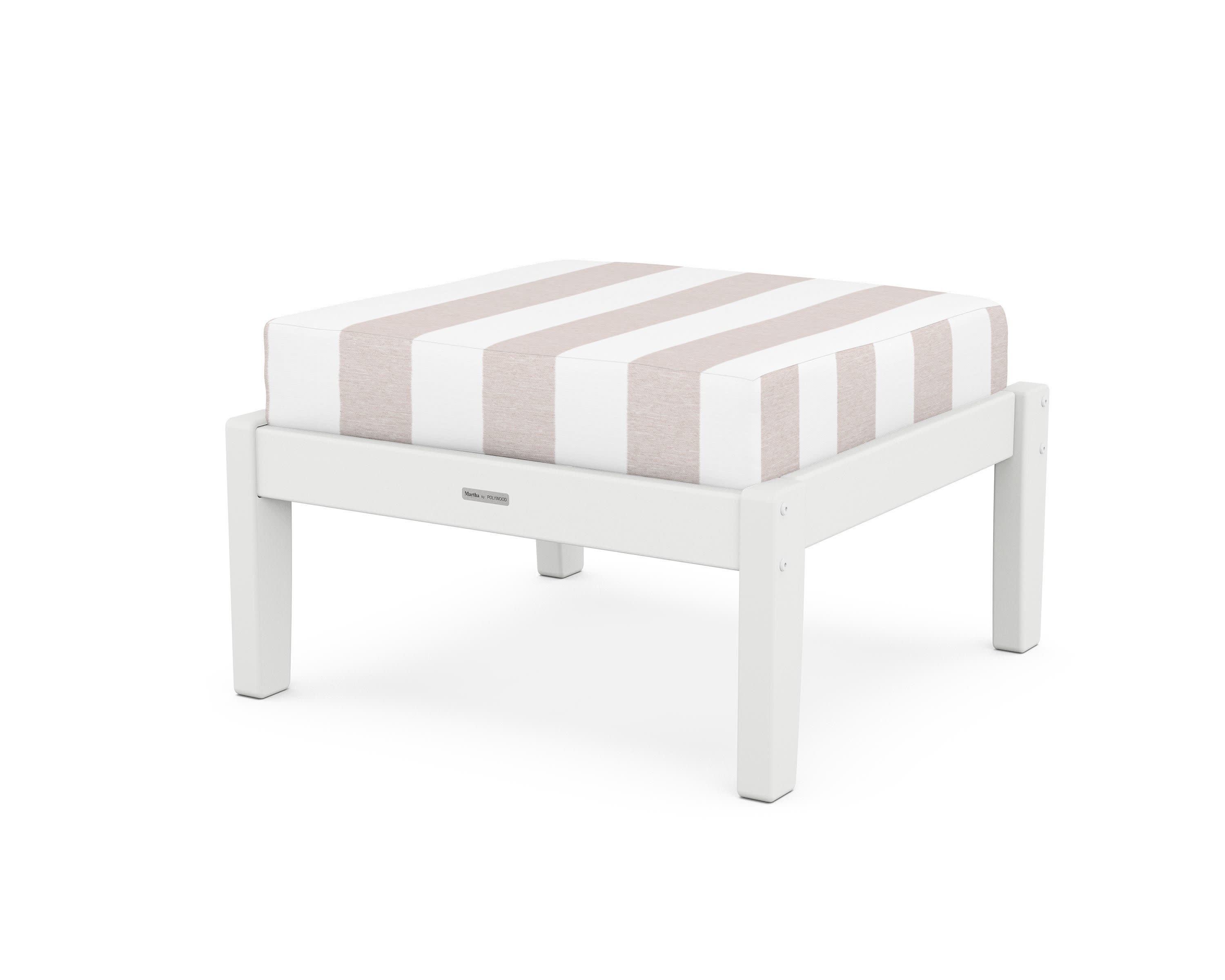 Chinoiserie Deep Seating Ottoman in White / Cabana Stripe Dune Burlap