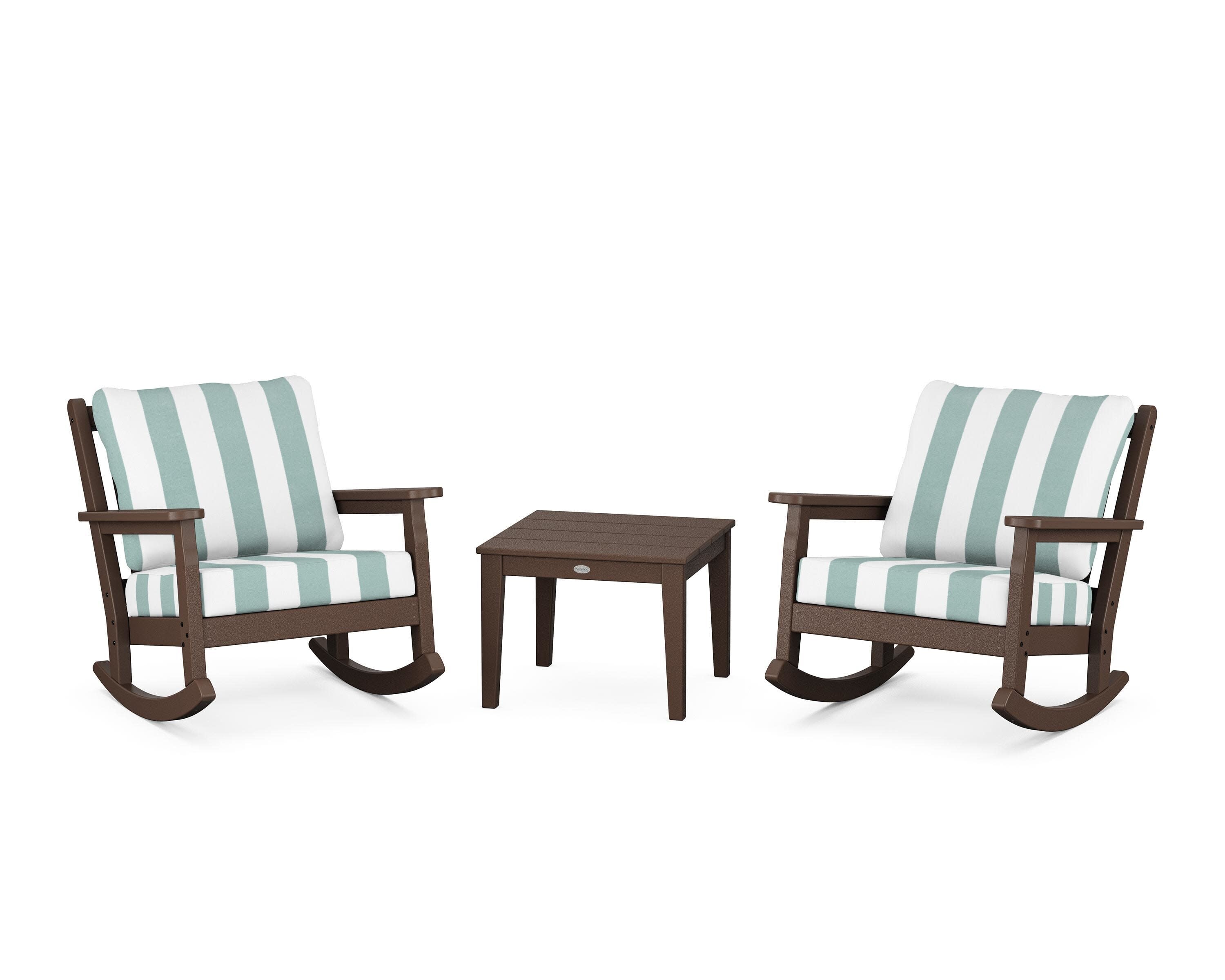 Chippendale 3-Piece Deep Seating Rocker Set in Mahogany / Cabana Stripe Glacier Spa