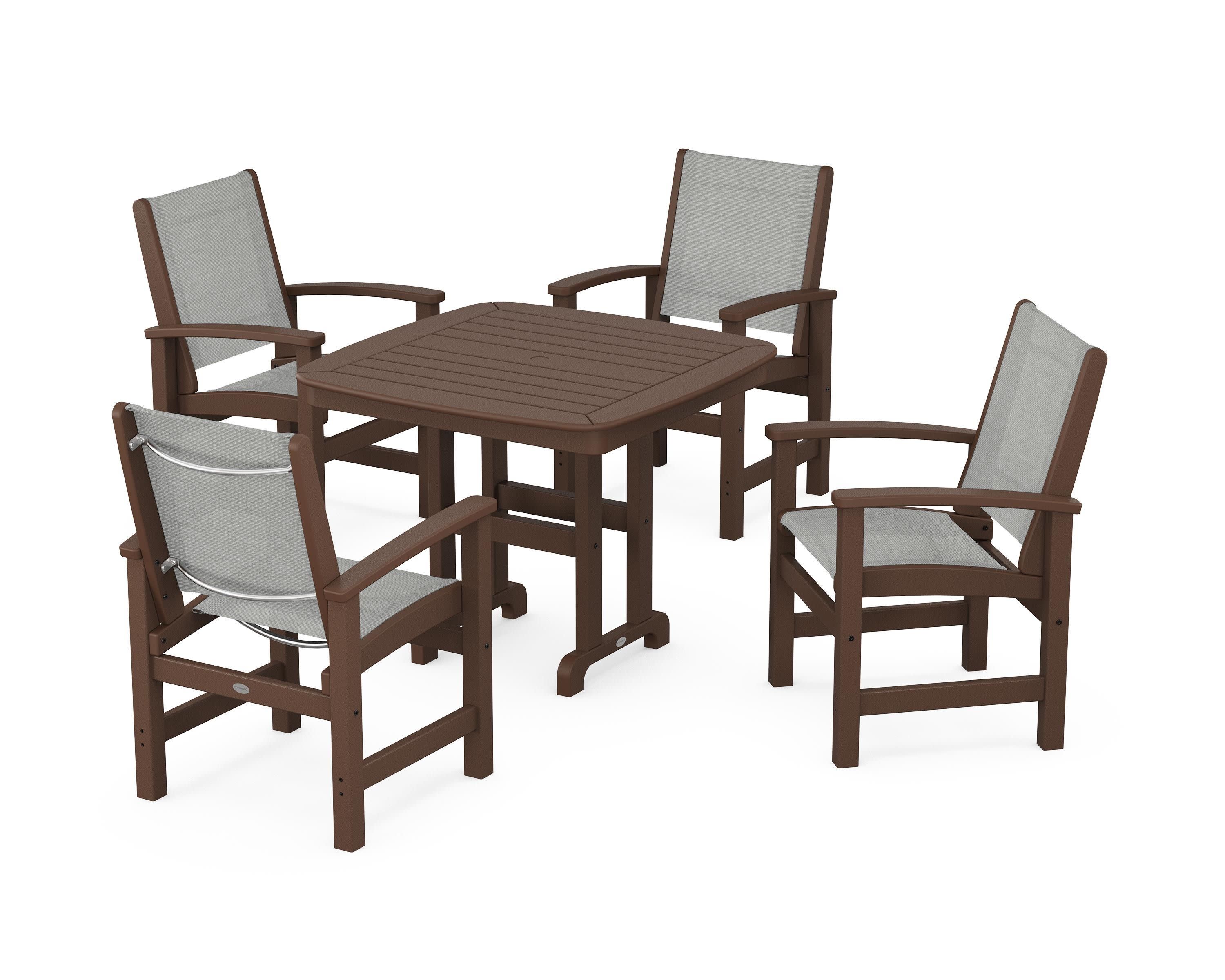Coastal 5-Piece Dining Set in Mahogany / Metallic Sling
