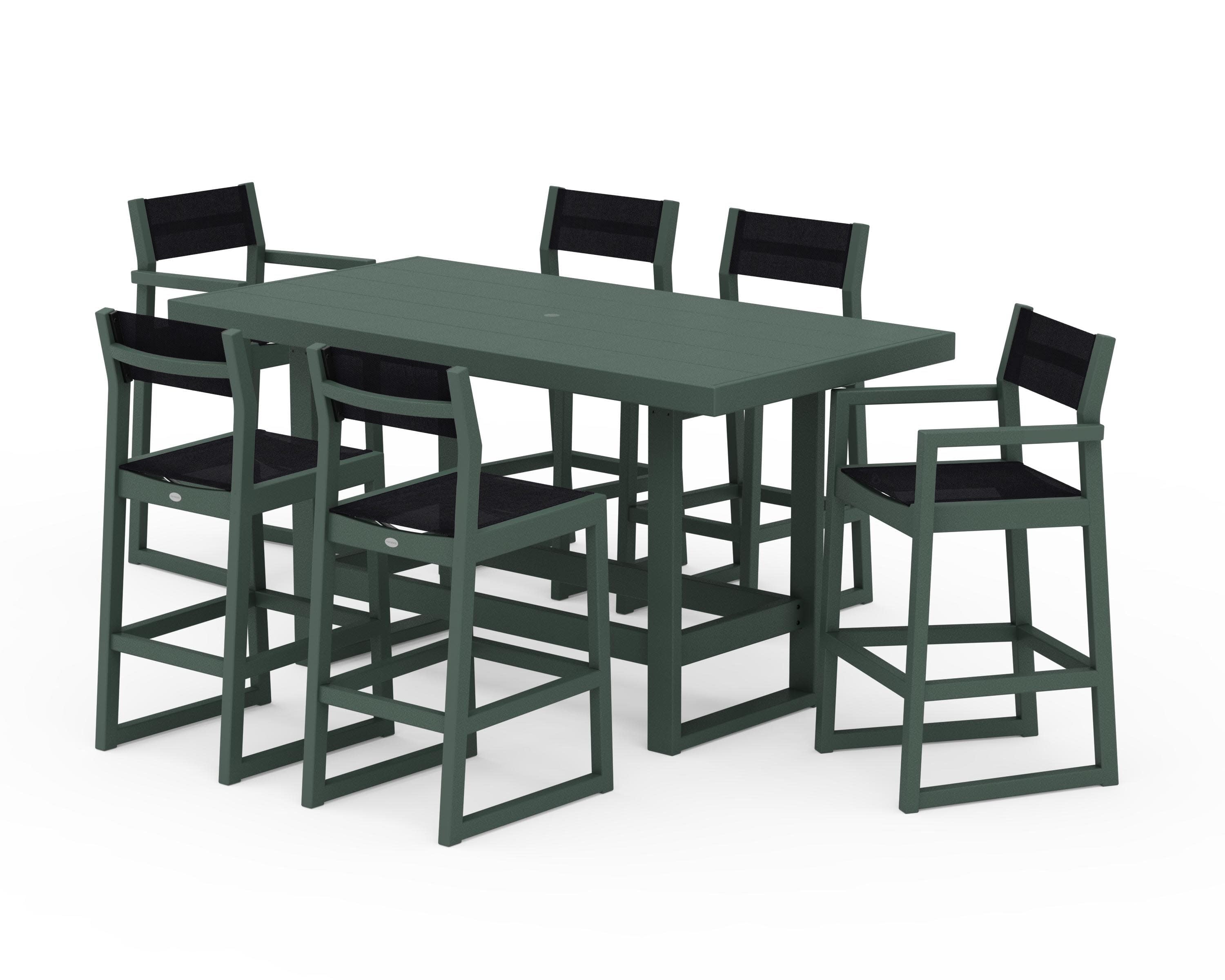 EDGE Sling 7-Piece Bar Table Set in Green / Black Sling