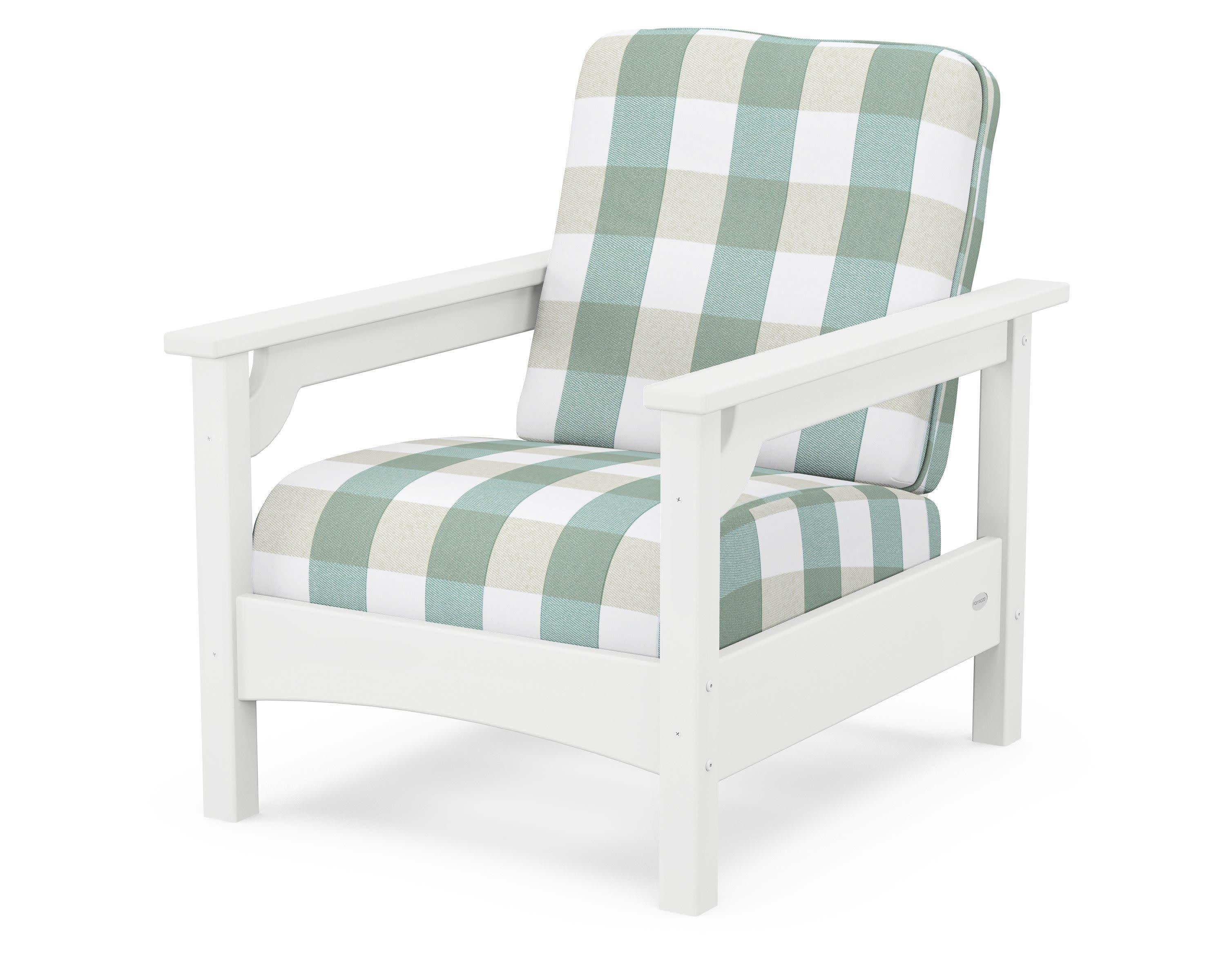 Club Chair in White / Buffalo Plaid Glacier Spa