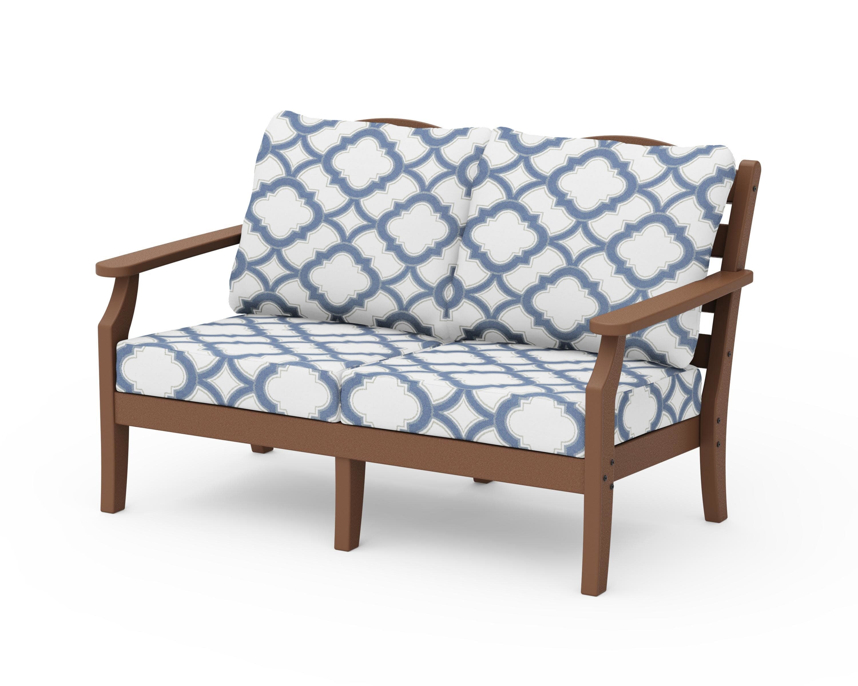 Savannah Deep Seating Loveseat in Teak / Trellis Sky Blue