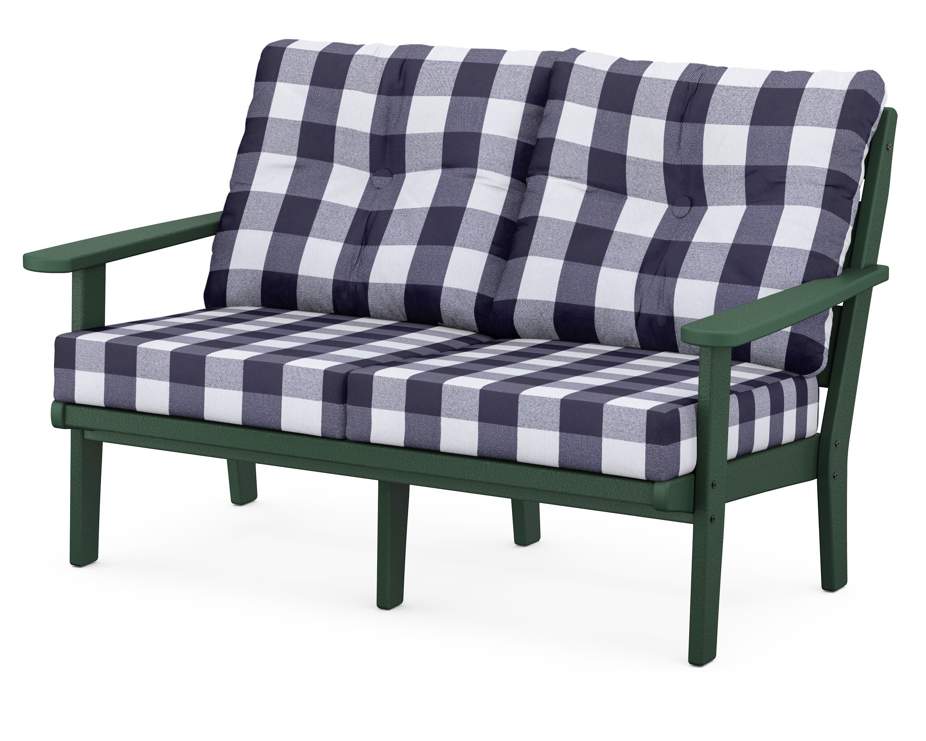 Lakeside Deep Seating Loveseat in Green / Buffalo Plaid Navy