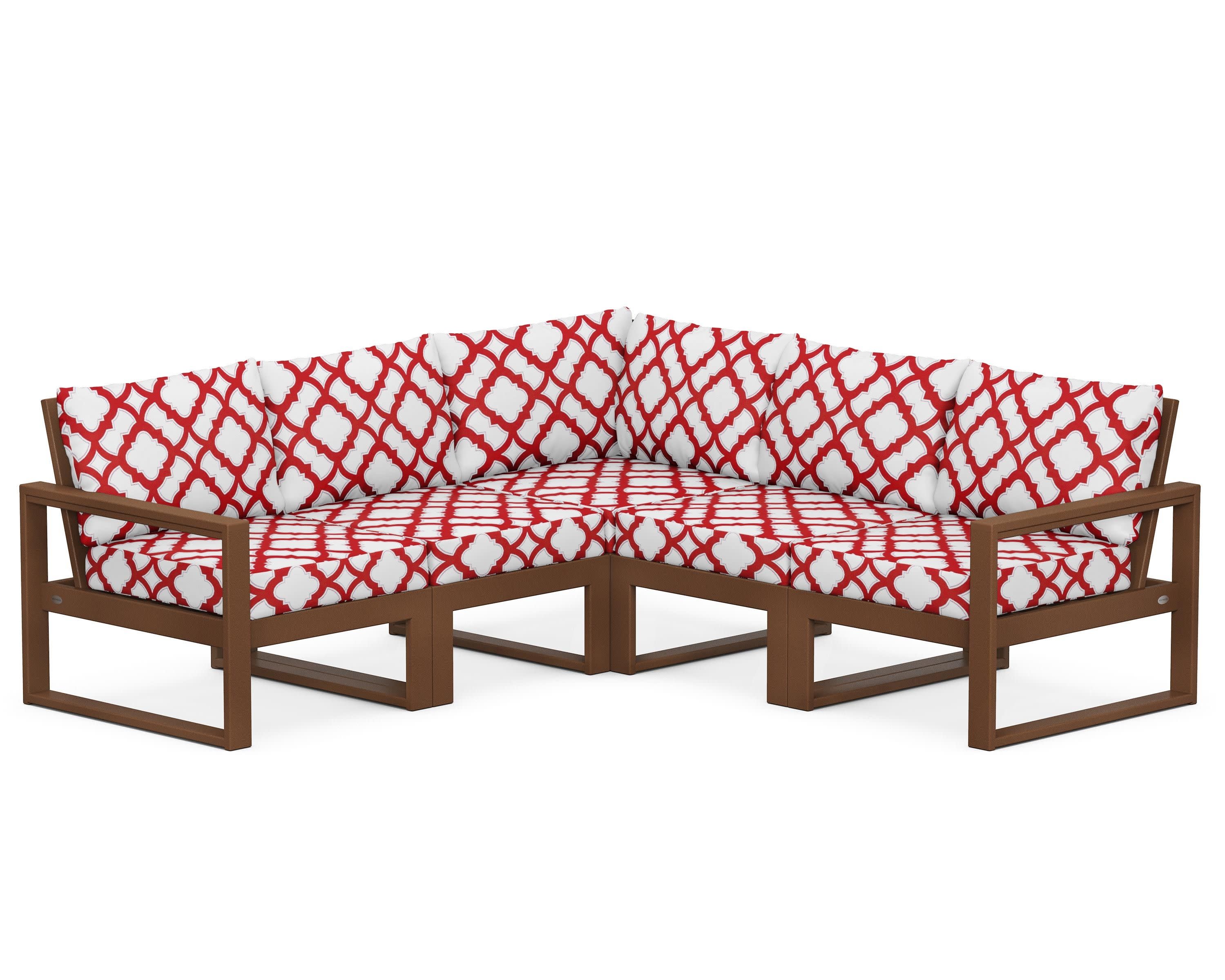 EDGE 5-Piece Modular Deep Seating Set in Teak / Trellis Crimson